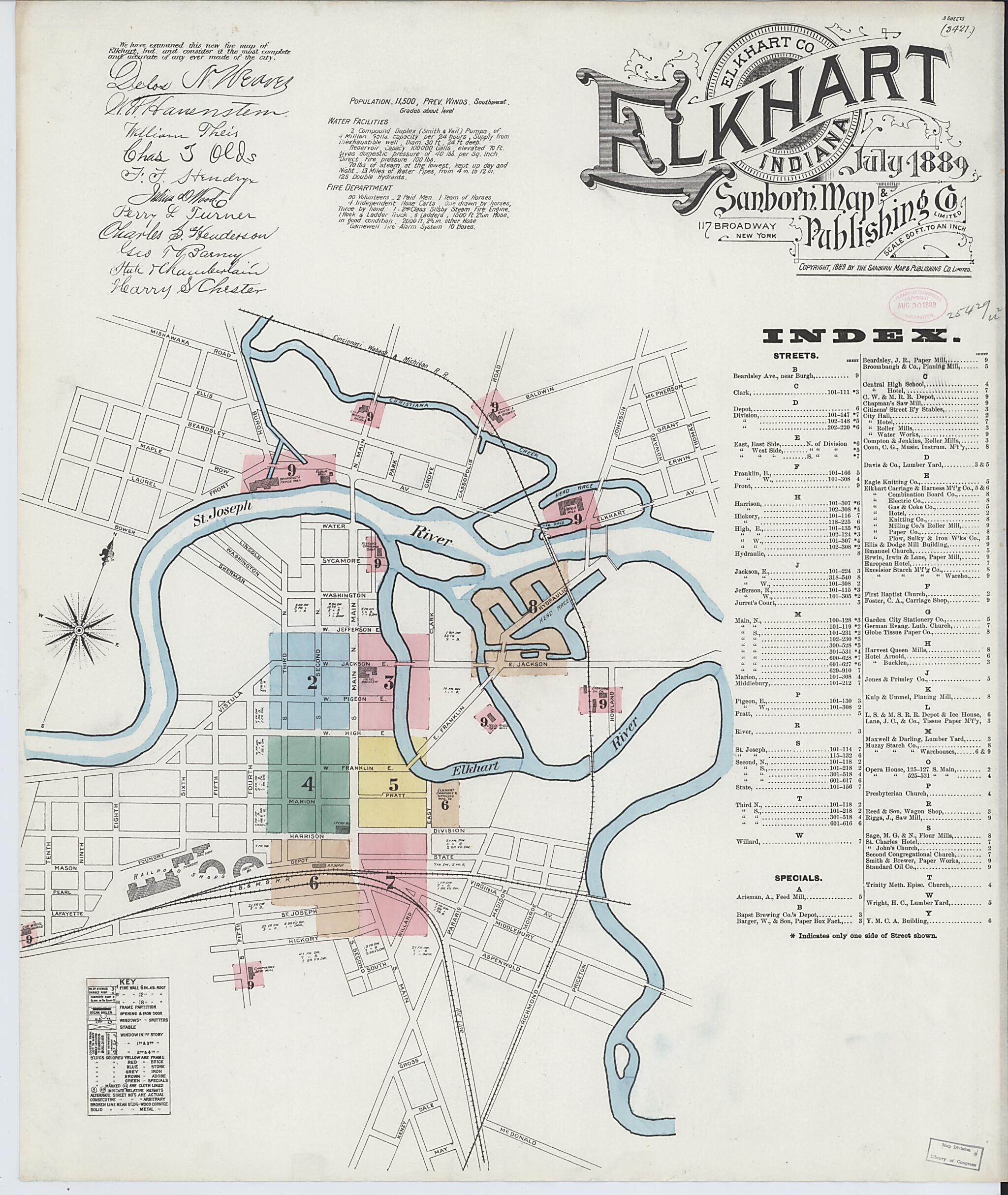 This old map of Elkhart, Elkhart County, Indiana was created by Sanborn Map Company in 1889