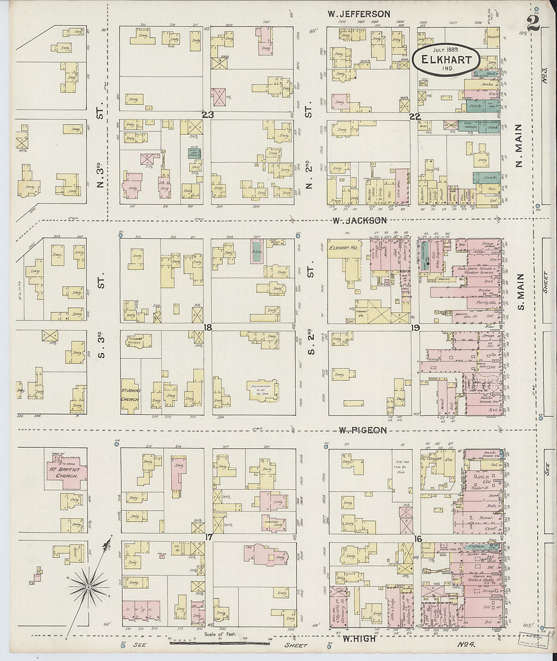 This old map of Elkhart, Elkhart County, Indiana was created by Sanborn Map Company in 1889