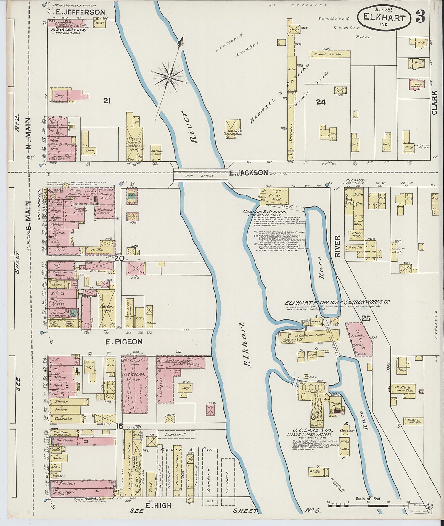 This old map of Elkhart, Elkhart County, Indiana was created by Sanborn Map Company in 1889