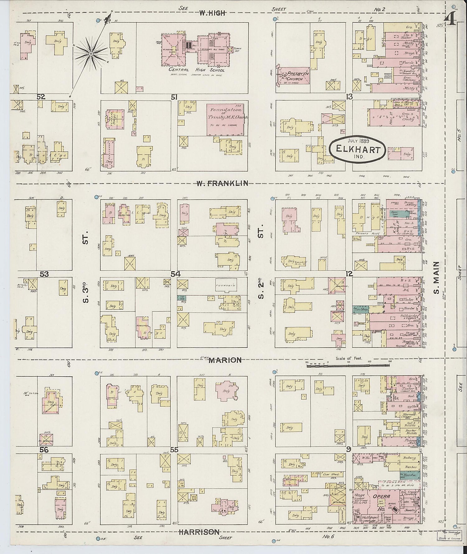 This old map of Elkhart, Elkhart County, Indiana was created by Sanborn Map Company in 1889