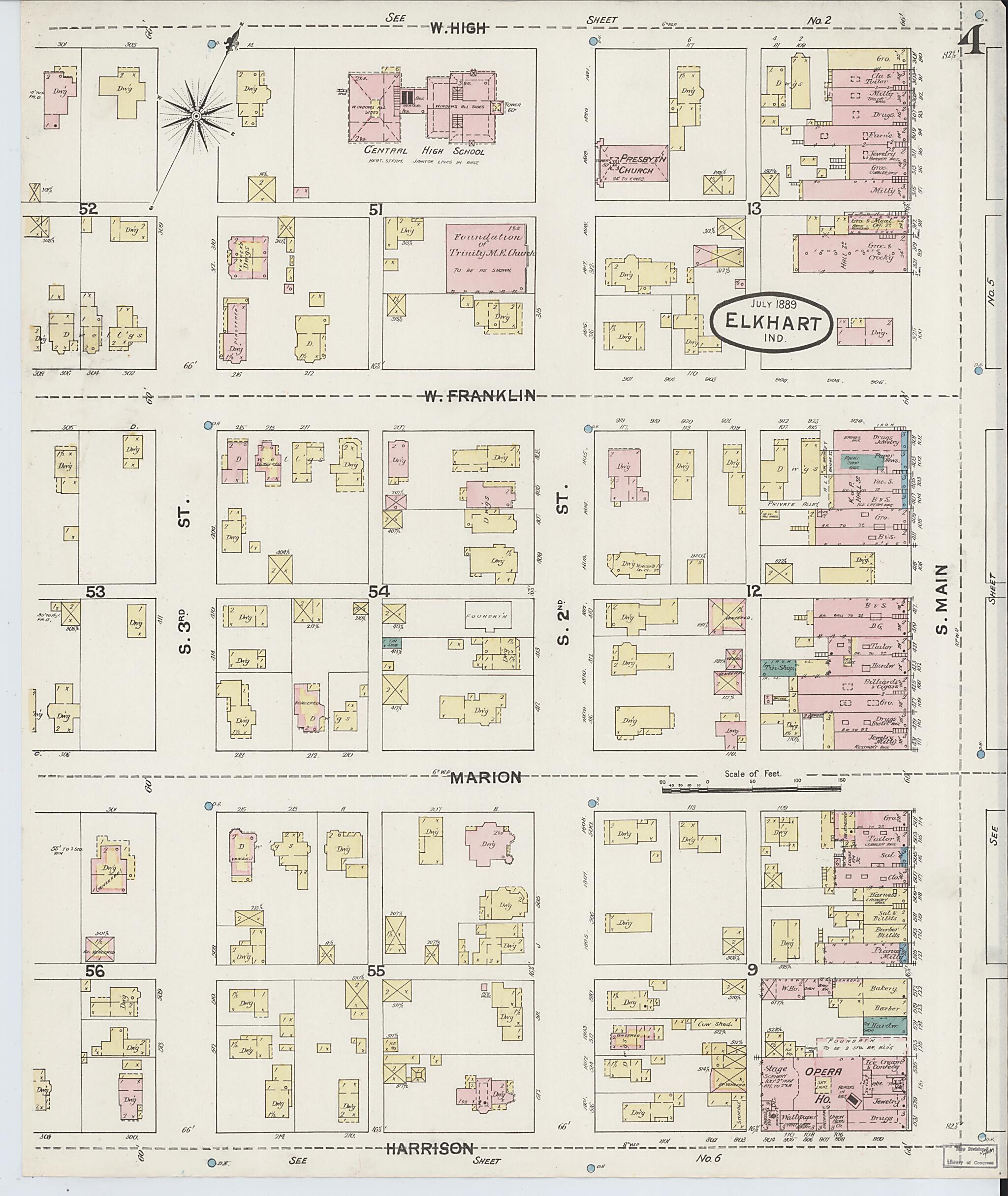 This old map of Elkhart, Elkhart County, Indiana was created by Sanborn Map Company in 1889