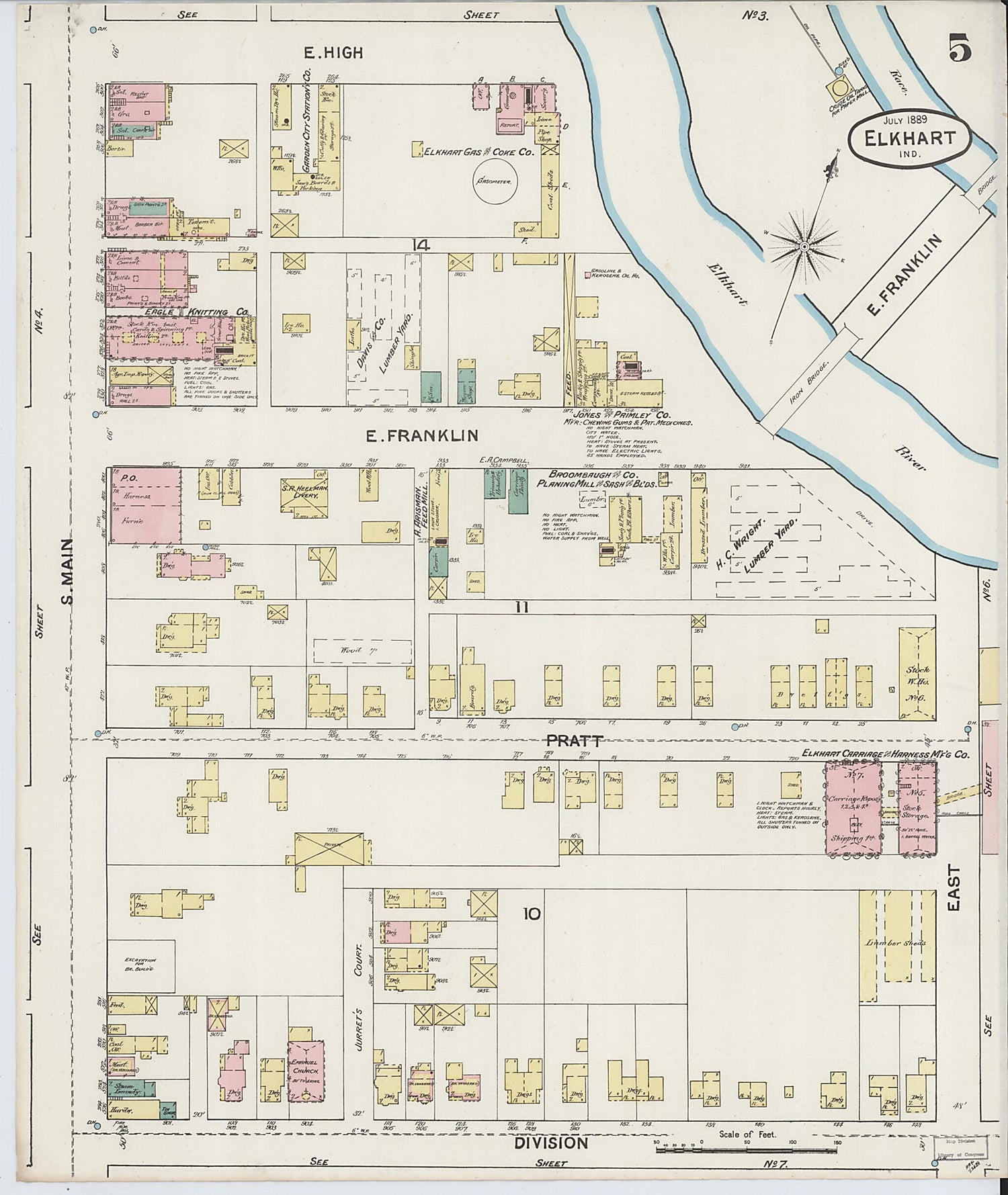 This old map of Elkhart, Elkhart County, Indiana was created by Sanborn Map Company in 1889