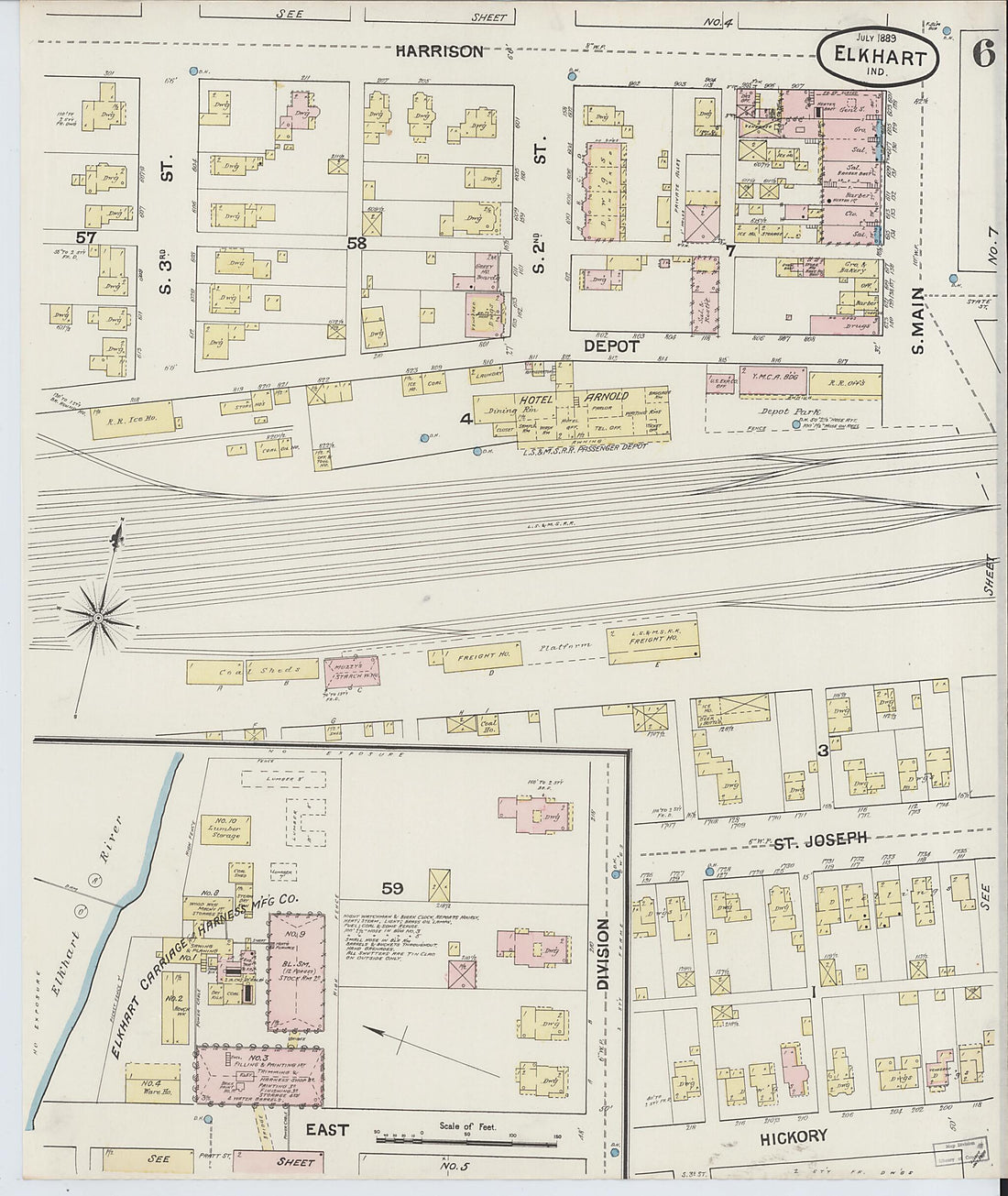 This old map of Elkhart, Elkhart County, Indiana was created by Sanborn Map Company in 1889