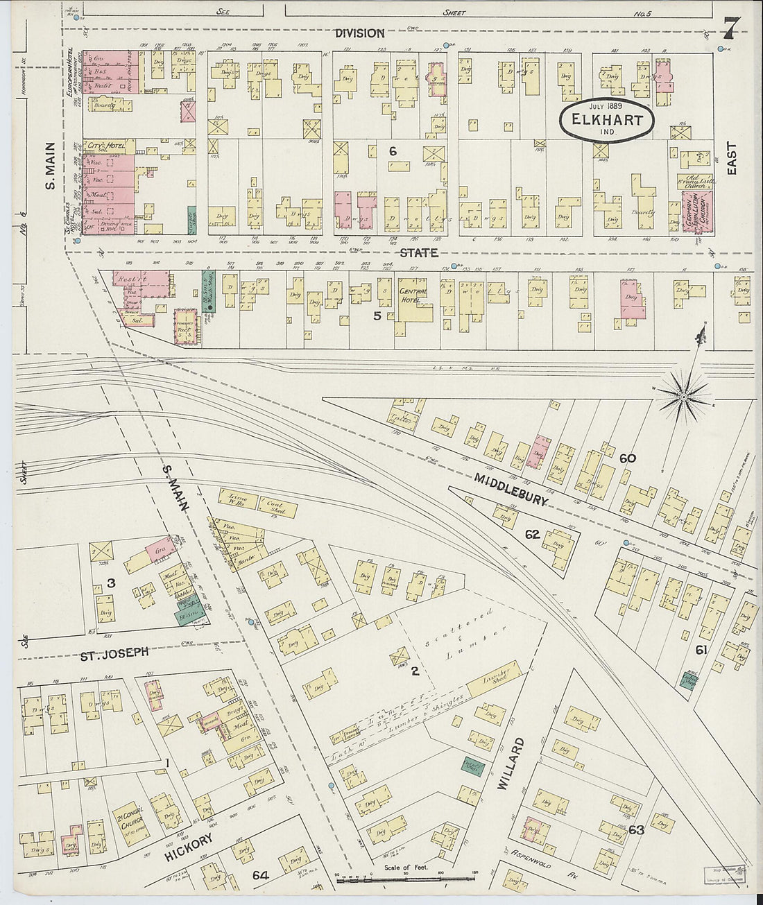 This old map of Elkhart, Elkhart County, Indiana was created by Sanborn Map Company in 1889