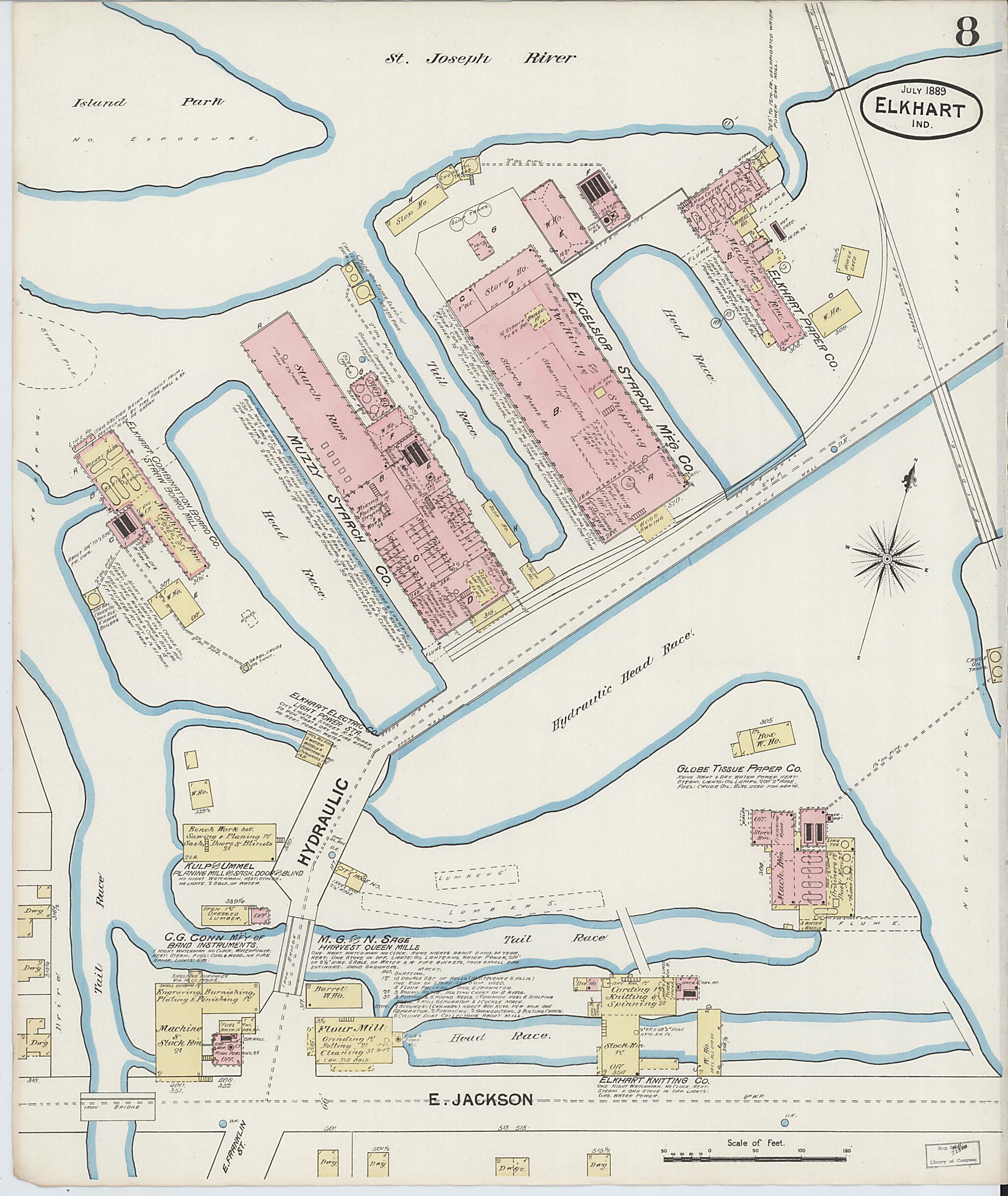 This old map of Elkhart, Elkhart County, Indiana was created by Sanborn Map Company in 1889