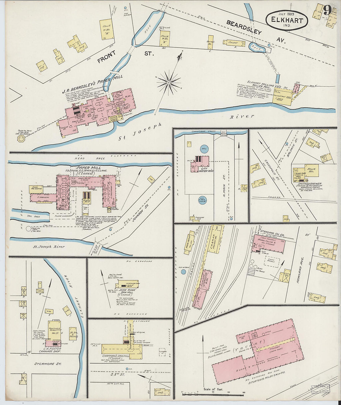 This old map of Elkhart, Elkhart County, Indiana was created by Sanborn Map Company in 1889