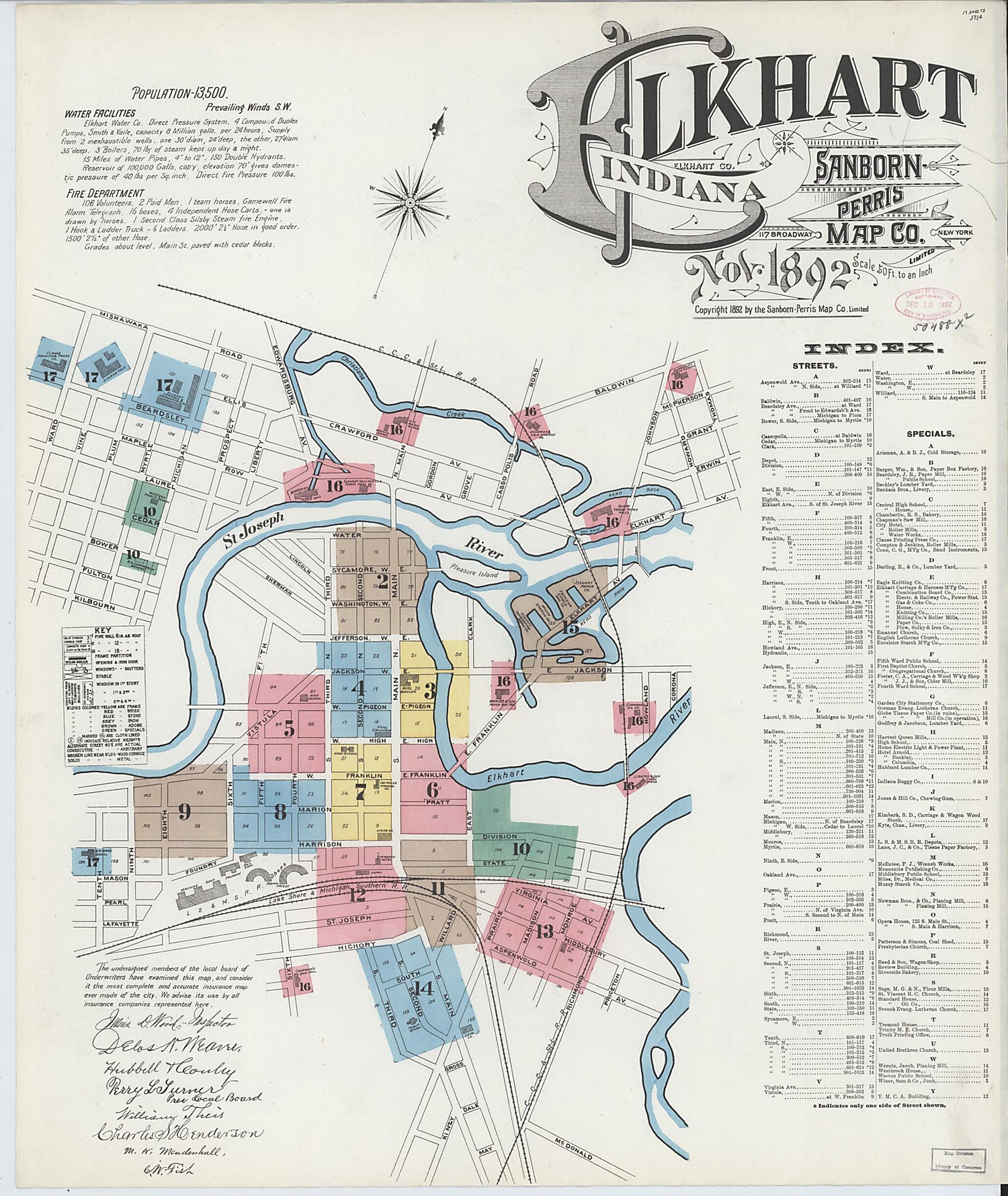 This old map of Elkhart, Elkhart County, Indiana was created by Sanborn Map Company in 1892