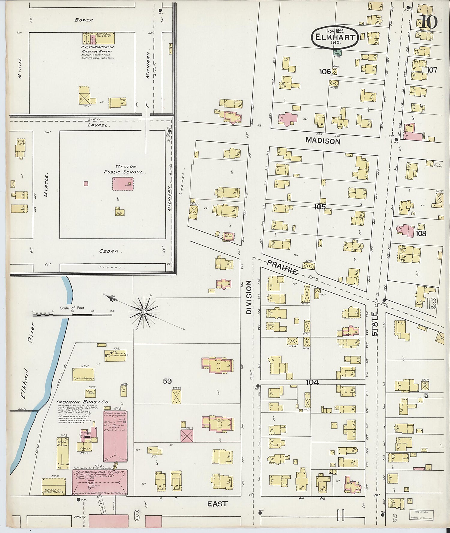 This old map of Elkhart, Elkhart County, Indiana was created by Sanborn Map Company in 1892