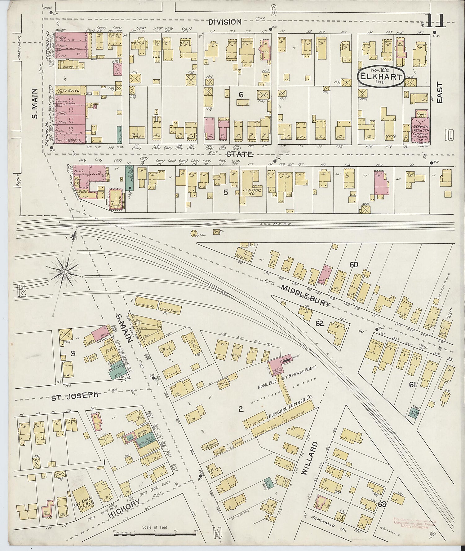 This old map of Elkhart, Elkhart County, Indiana was created by Sanborn Map Company in 1892