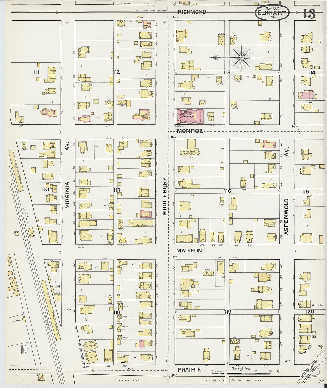 This old map of Elkhart, Elkhart County, Indiana was created by Sanborn Map Company in 1892