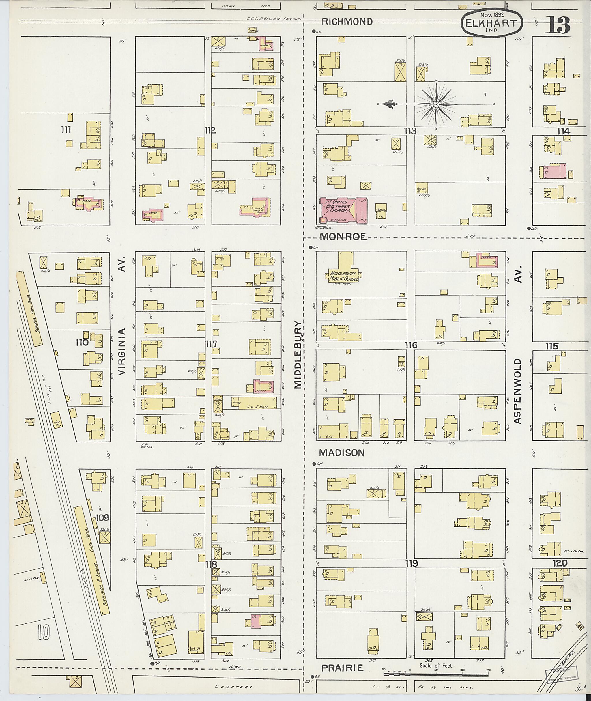 This old map of Elkhart, Elkhart County, Indiana was created by Sanborn Map Company in 1892