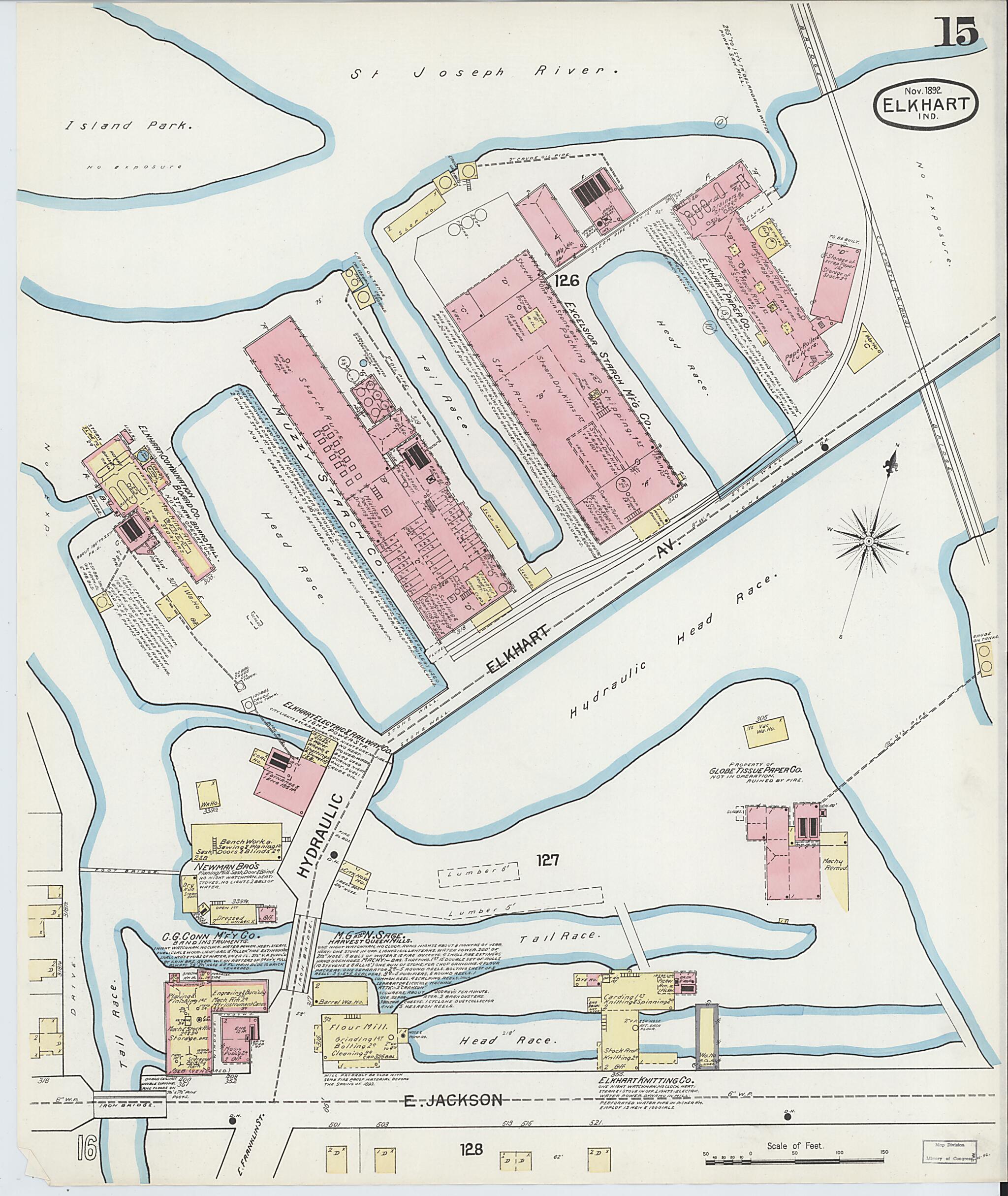 This old map of Elkhart, Elkhart County, Indiana was created by Sanborn Map Company in 1892