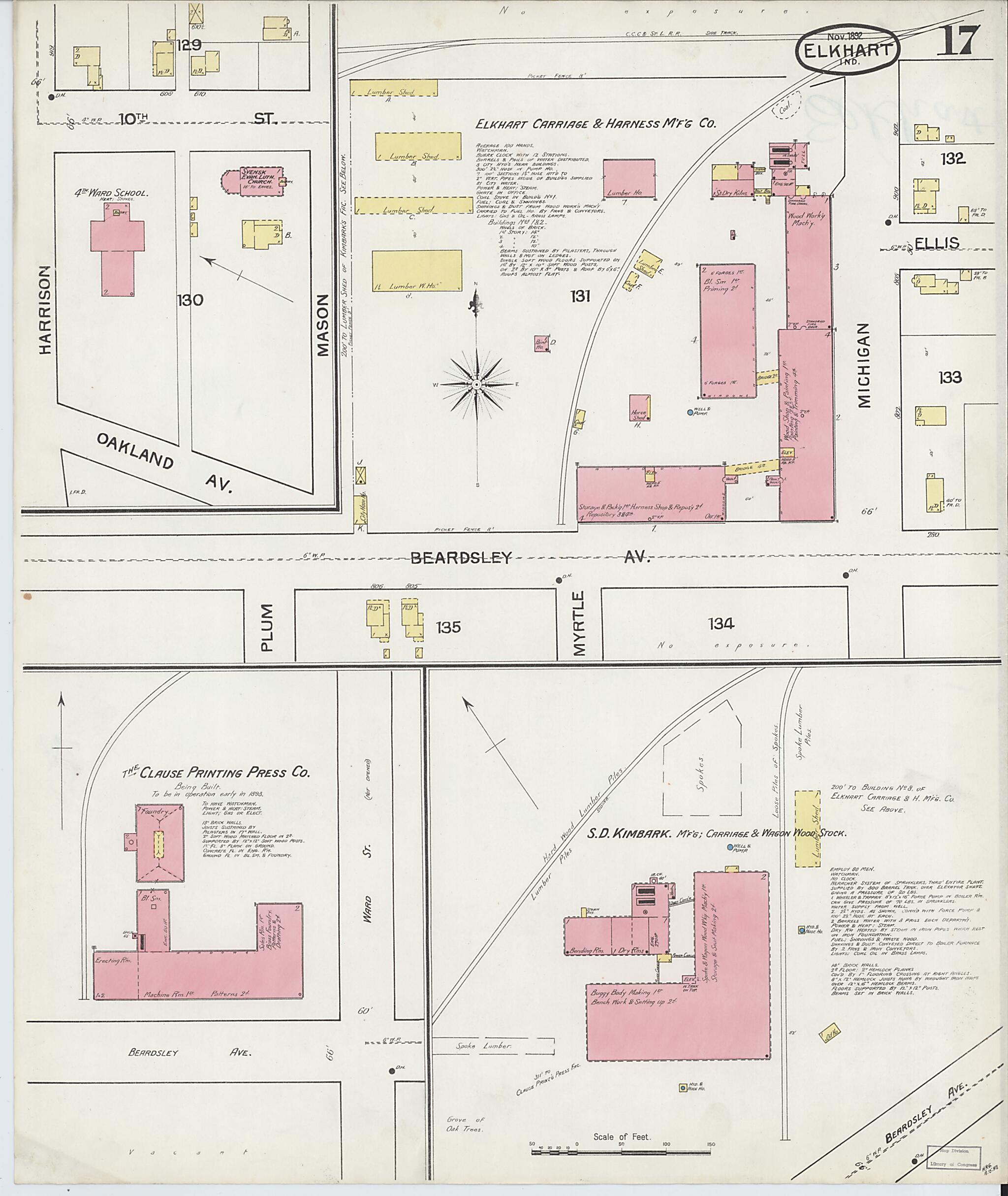 This old map of Elkhart, Elkhart County, Indiana was created by Sanborn Map Company in 1892