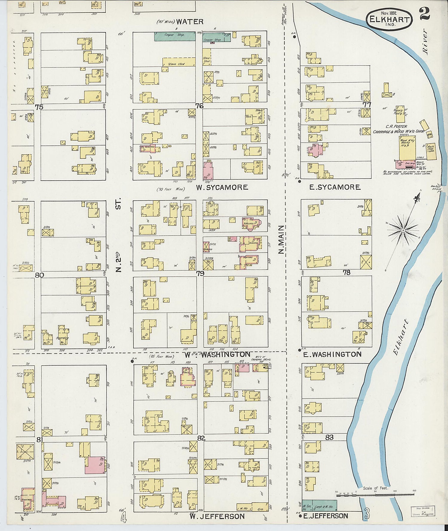 This old map of Elkhart, Elkhart County, Indiana was created by Sanborn Map Company in 1892