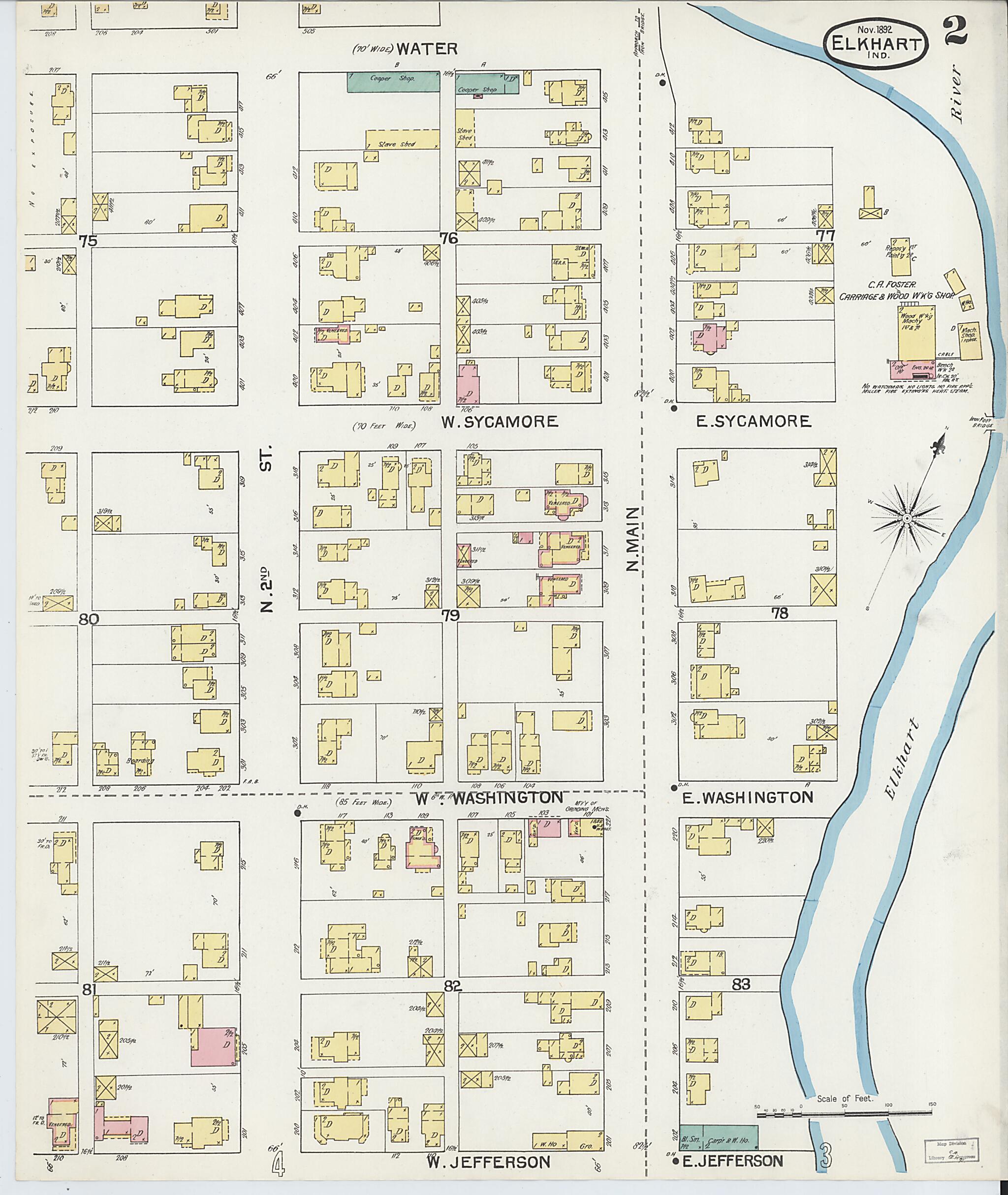 This old map of Elkhart, Elkhart County, Indiana was created by Sanborn Map Company in 1892