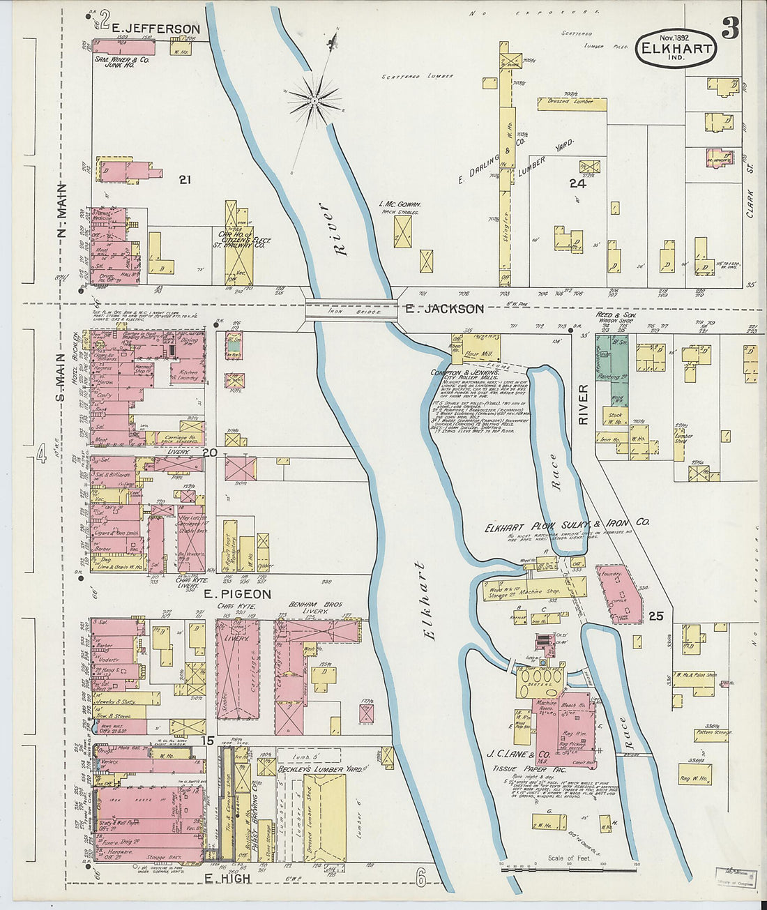 This old map of Elkhart, Elkhart County, Indiana was created by Sanborn Map Company in 1892