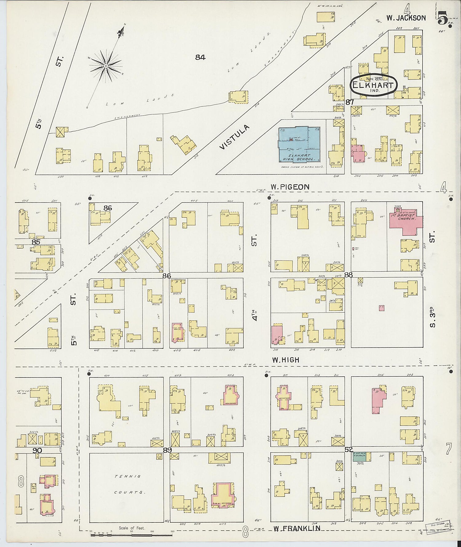 This old map of Elkhart, Elkhart County, Indiana was created by Sanborn Map Company in 1892