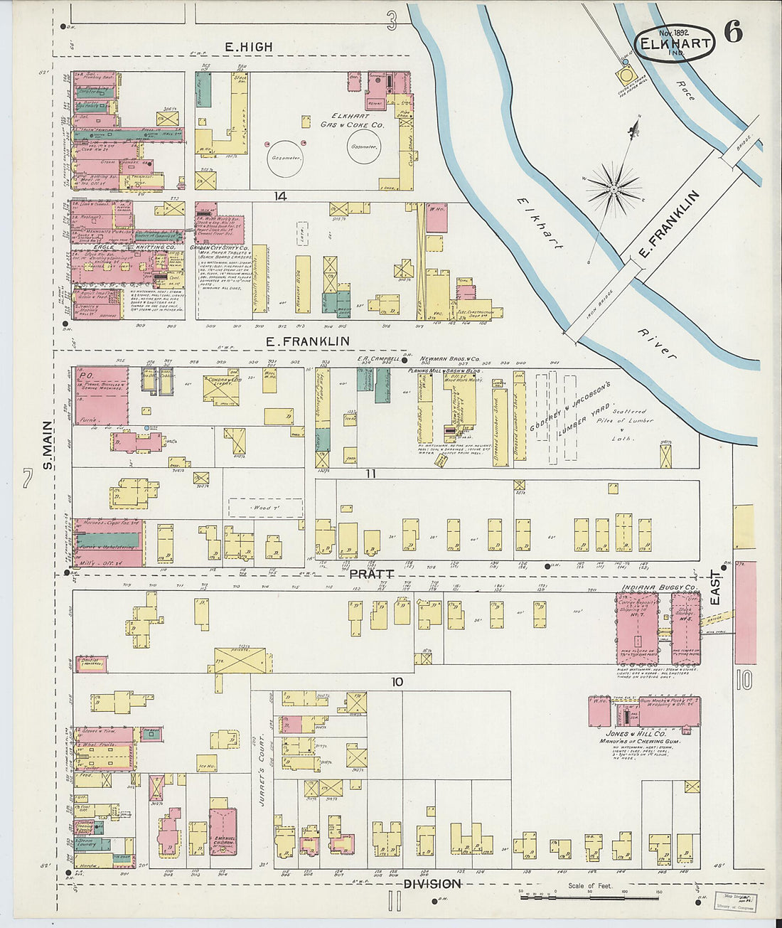 This old map of Elkhart, Elkhart County, Indiana was created by Sanborn Map Company in 1892