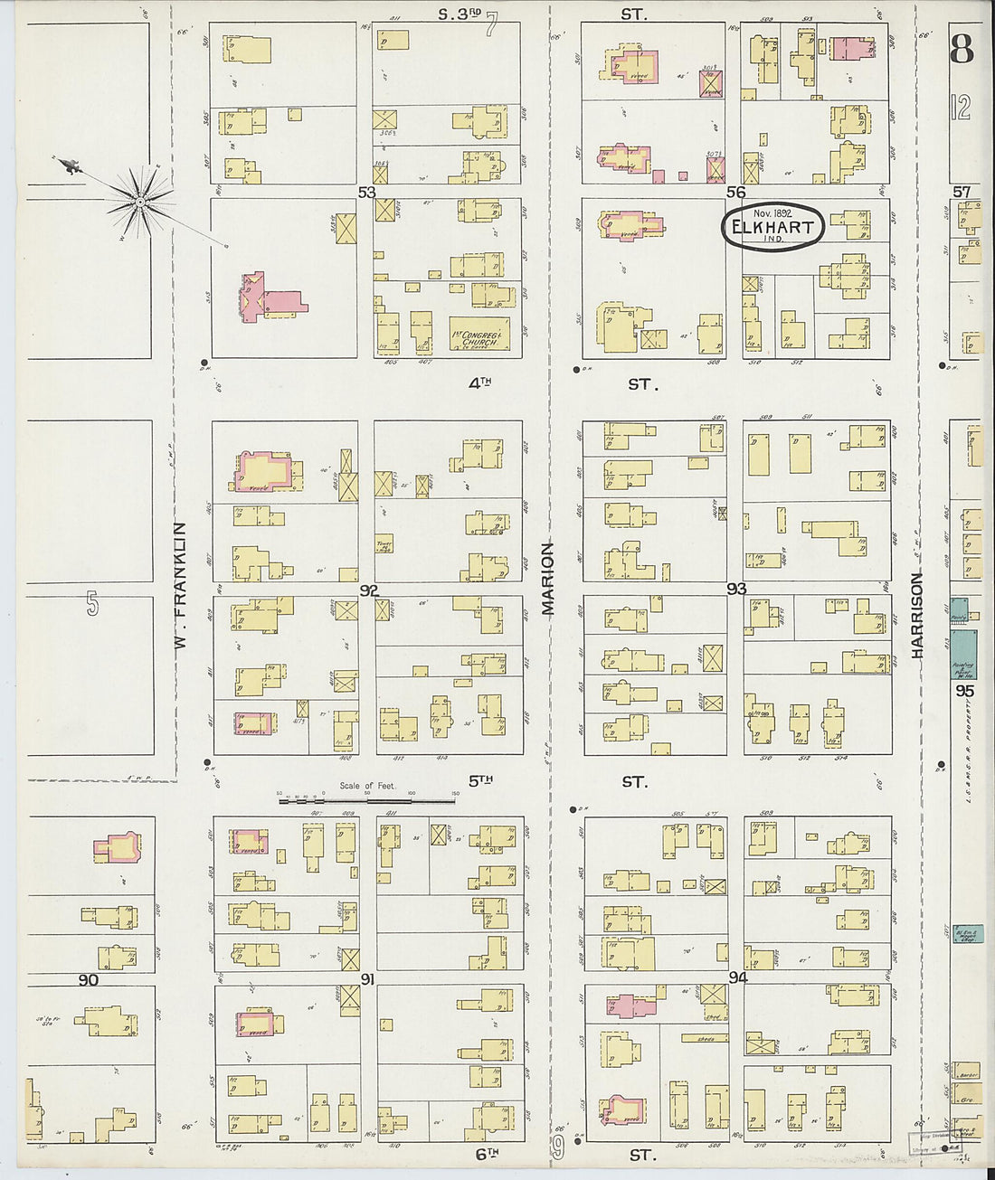 This old map of Elkhart, Elkhart County, Indiana was created by Sanborn Map Company in 1892