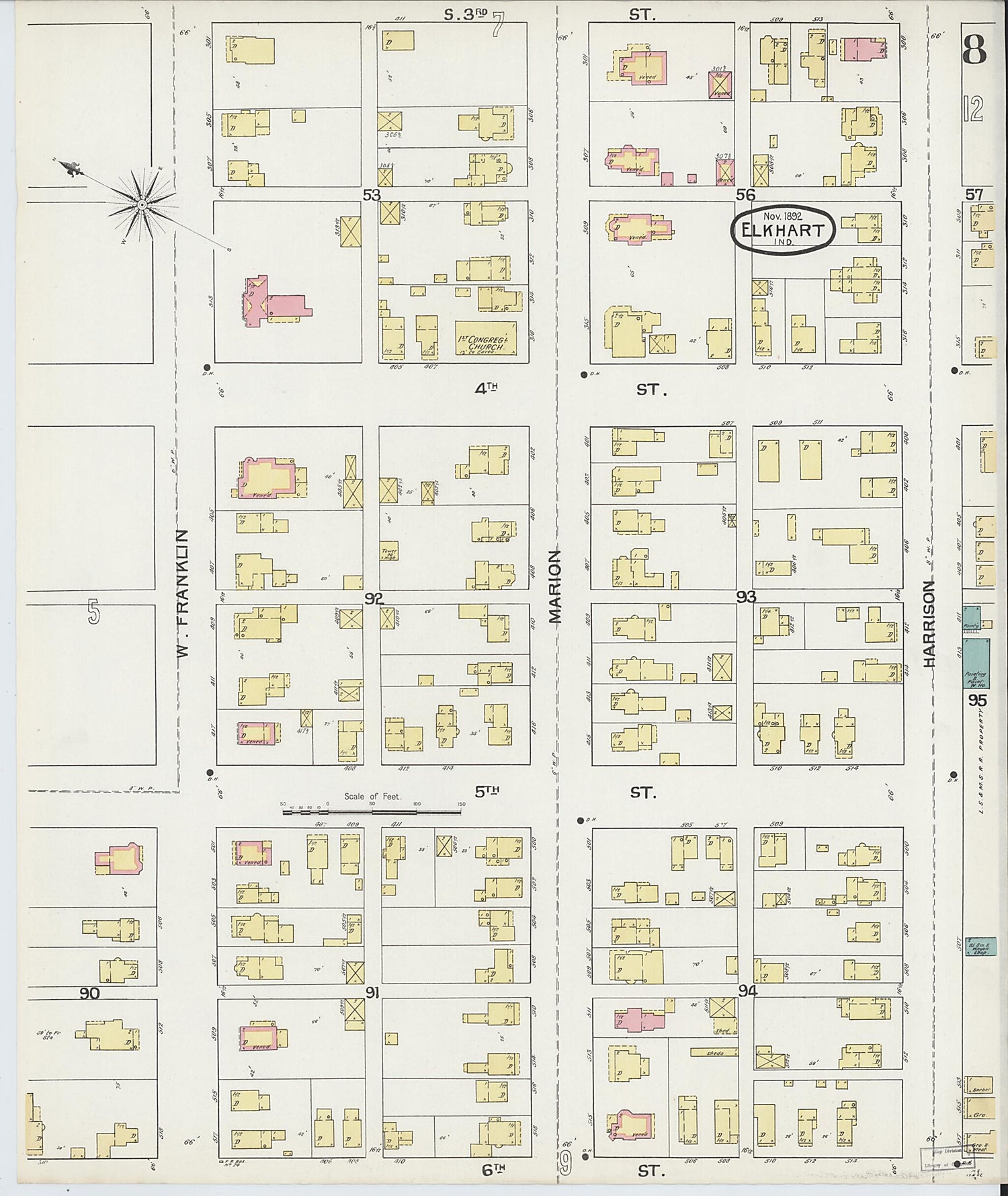 This old map of Elkhart, Elkhart County, Indiana was created by Sanborn Map Company in 1892