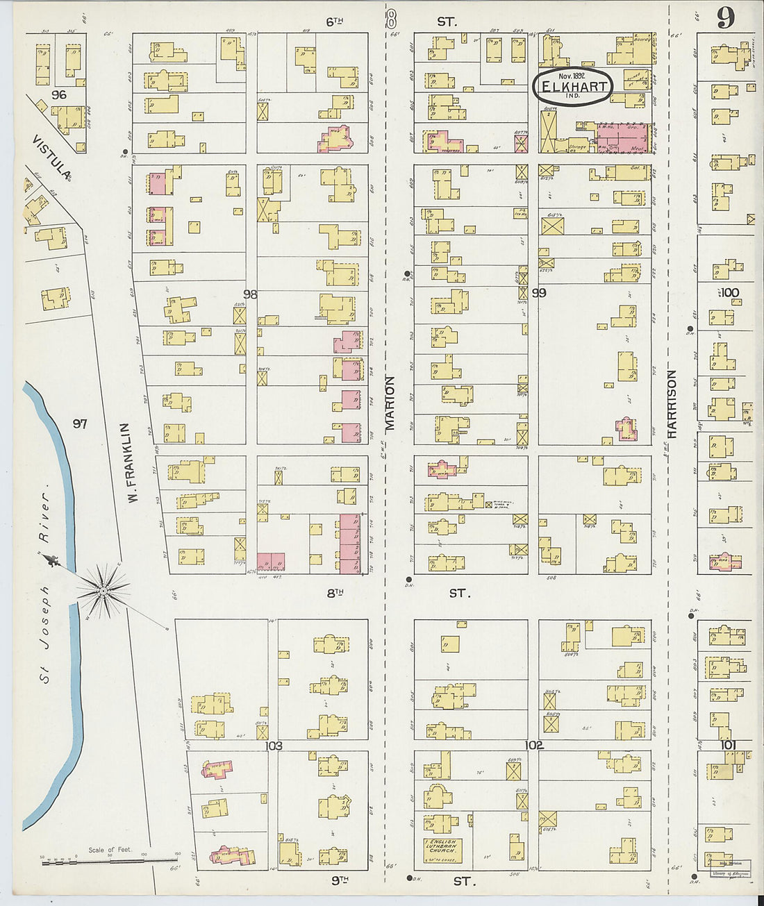 This old map of Elkhart, Elkhart County, Indiana was created by Sanborn Map Company in 1892