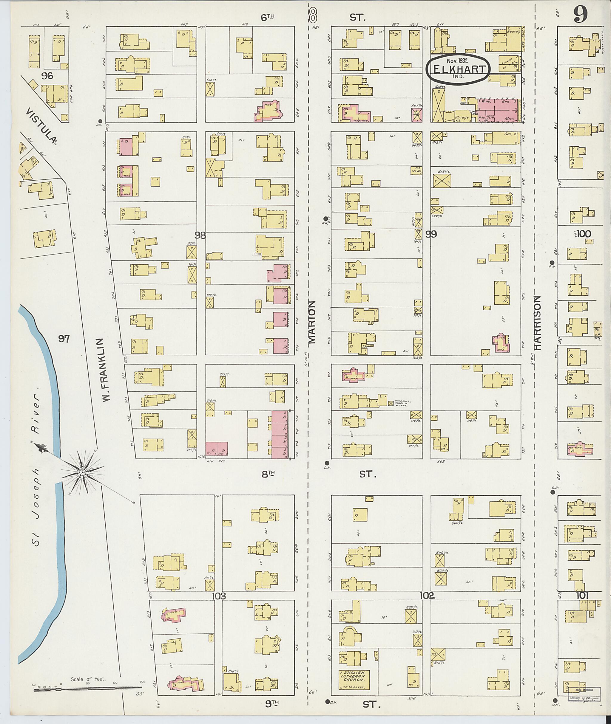 This old map of Elkhart, Elkhart County, Indiana was created by Sanborn Map Company in 1892