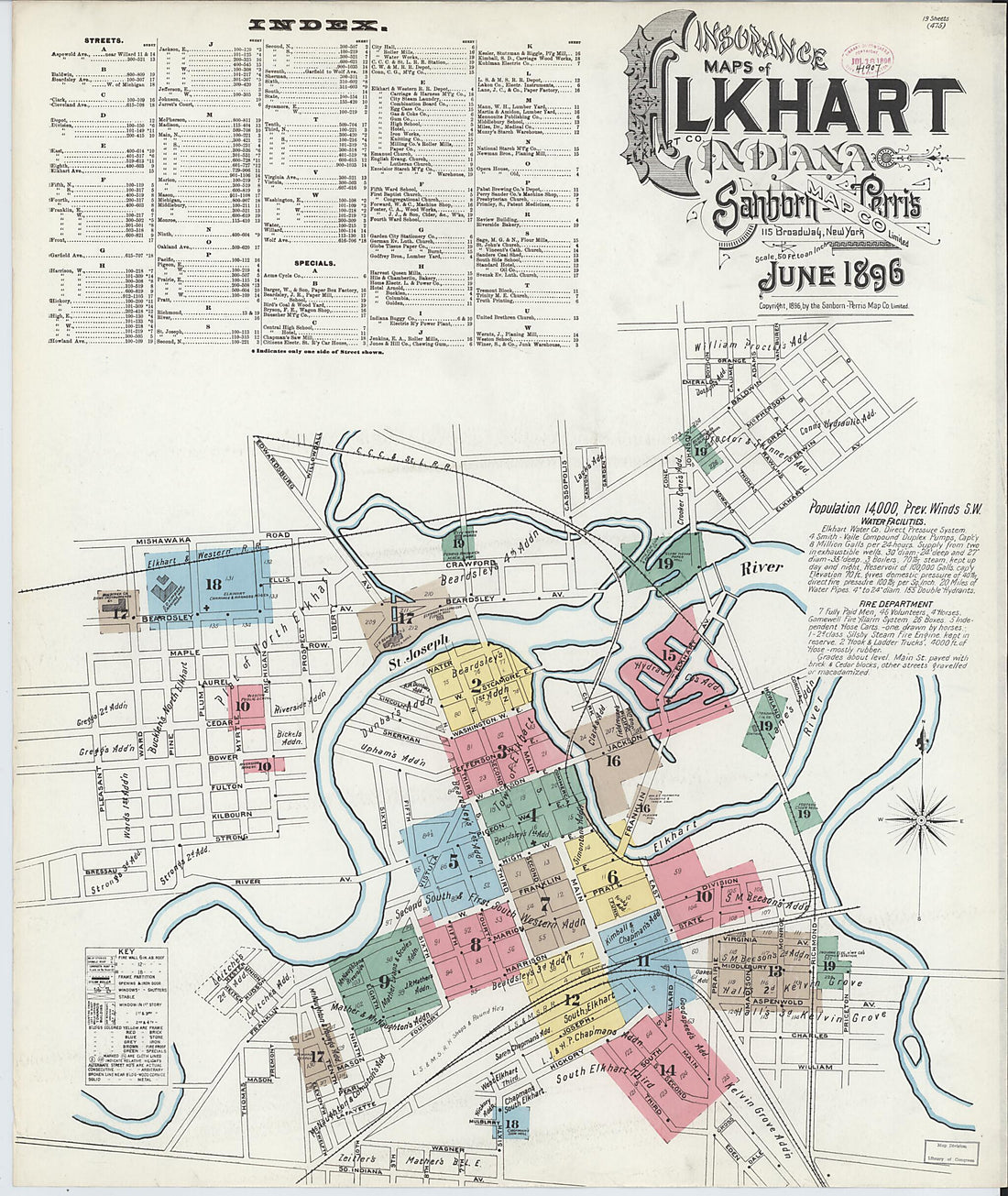 This old map of Elkhart, Elkhart County, Indiana was created by Sanborn Map Company in 1896