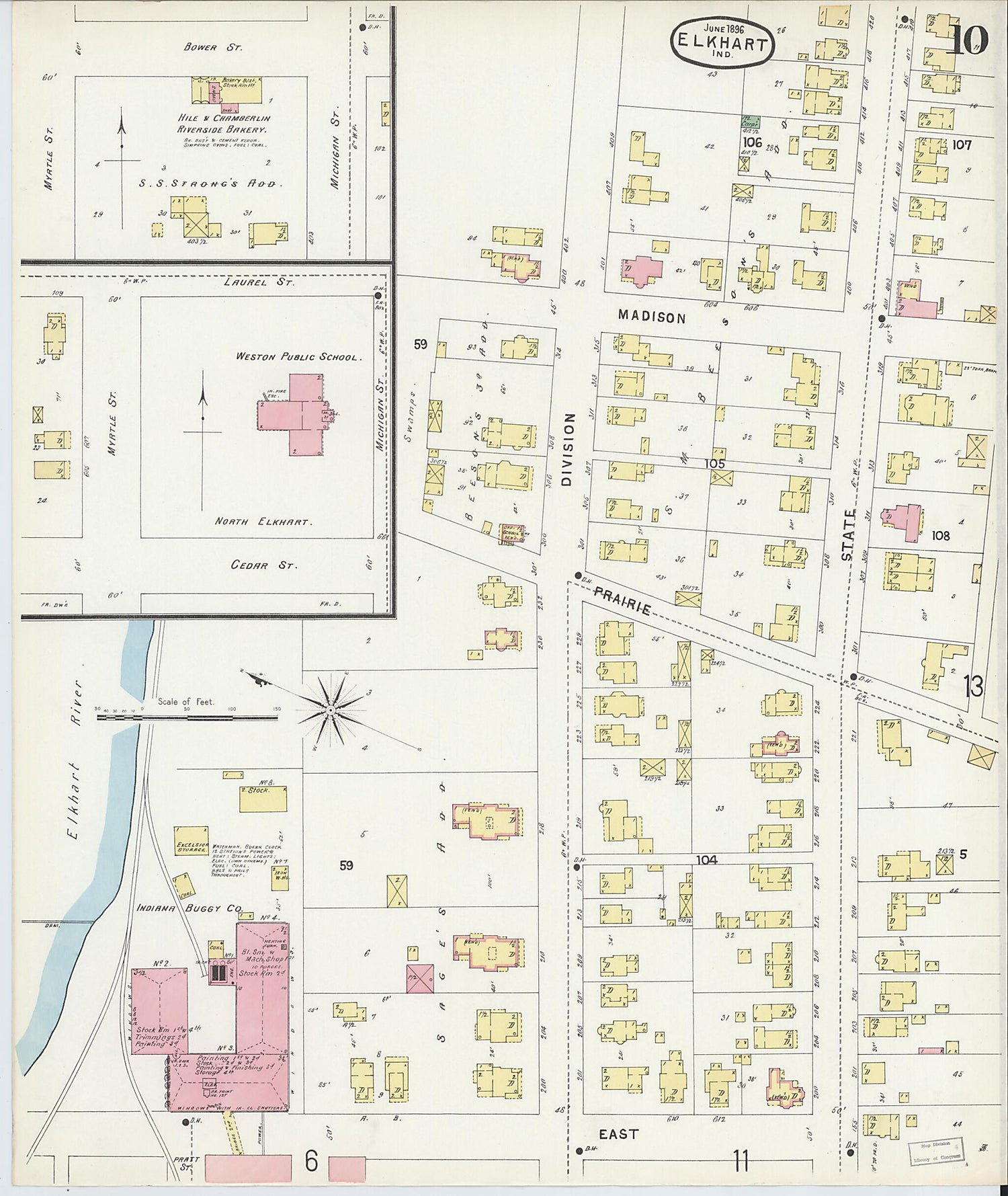 This old map of Elkhart, Elkhart County, Indiana was created by Sanborn Map Company in 1896