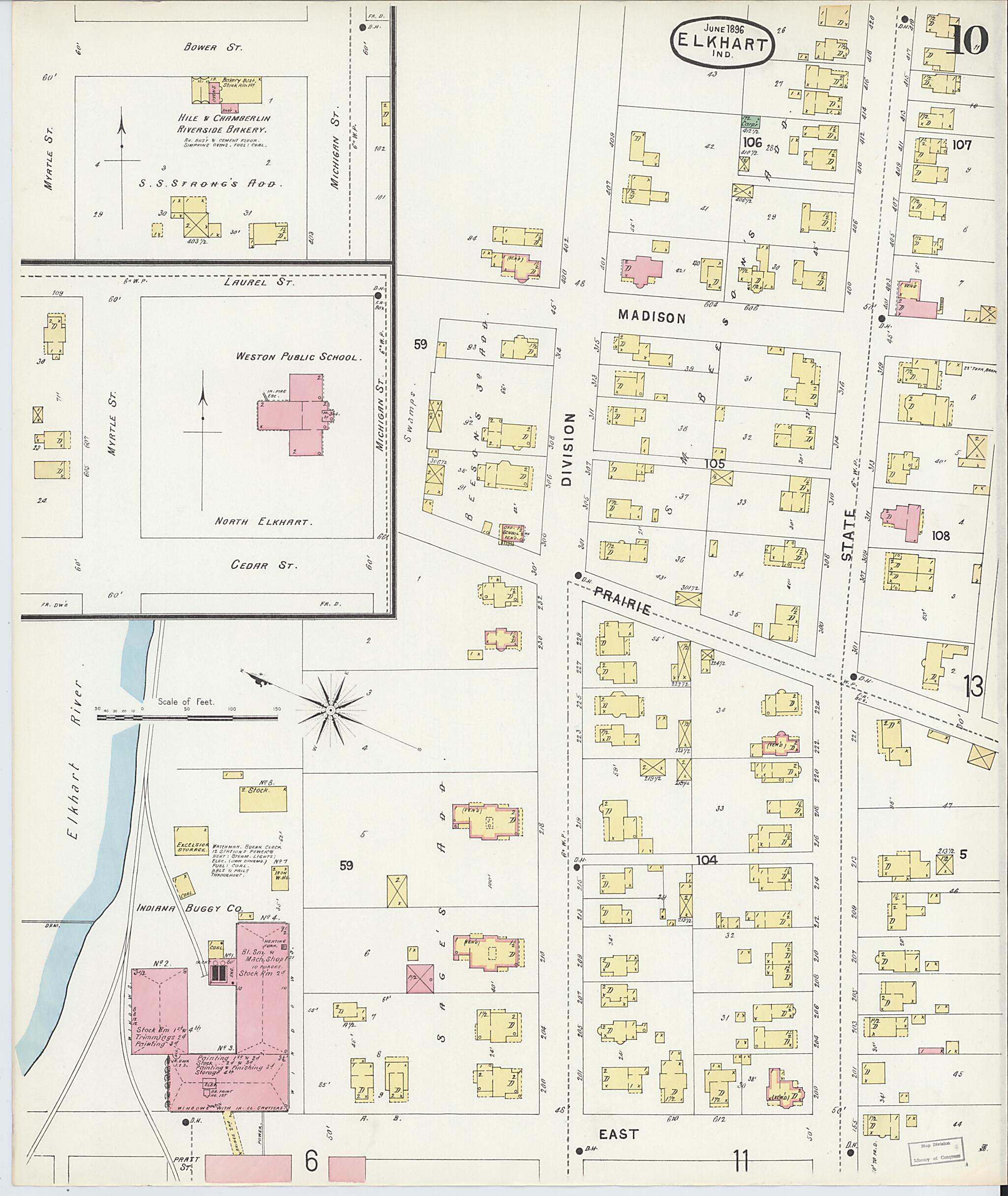 This old map of Elkhart, Elkhart County, Indiana was created by Sanborn Map Company in 1896