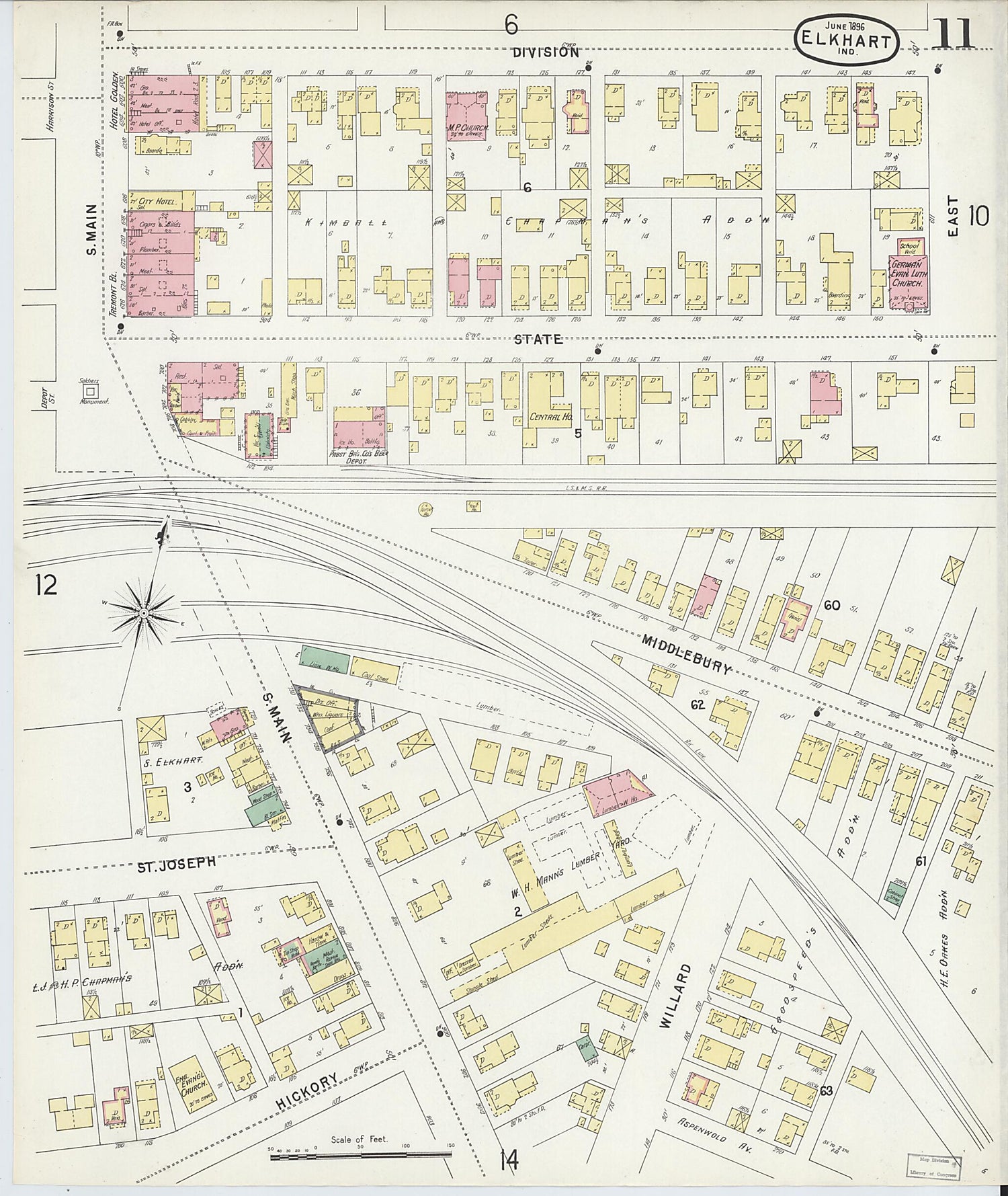 This old map of Elkhart, Elkhart County, Indiana was created by Sanborn Map Company in 1896