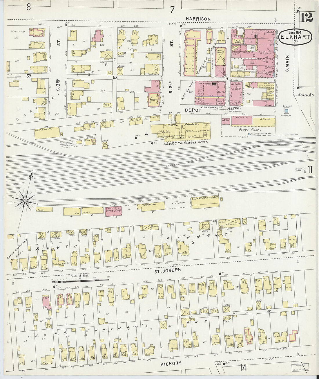 This old map of Elkhart, Elkhart County, Indiana was created by Sanborn Map Company in 1896