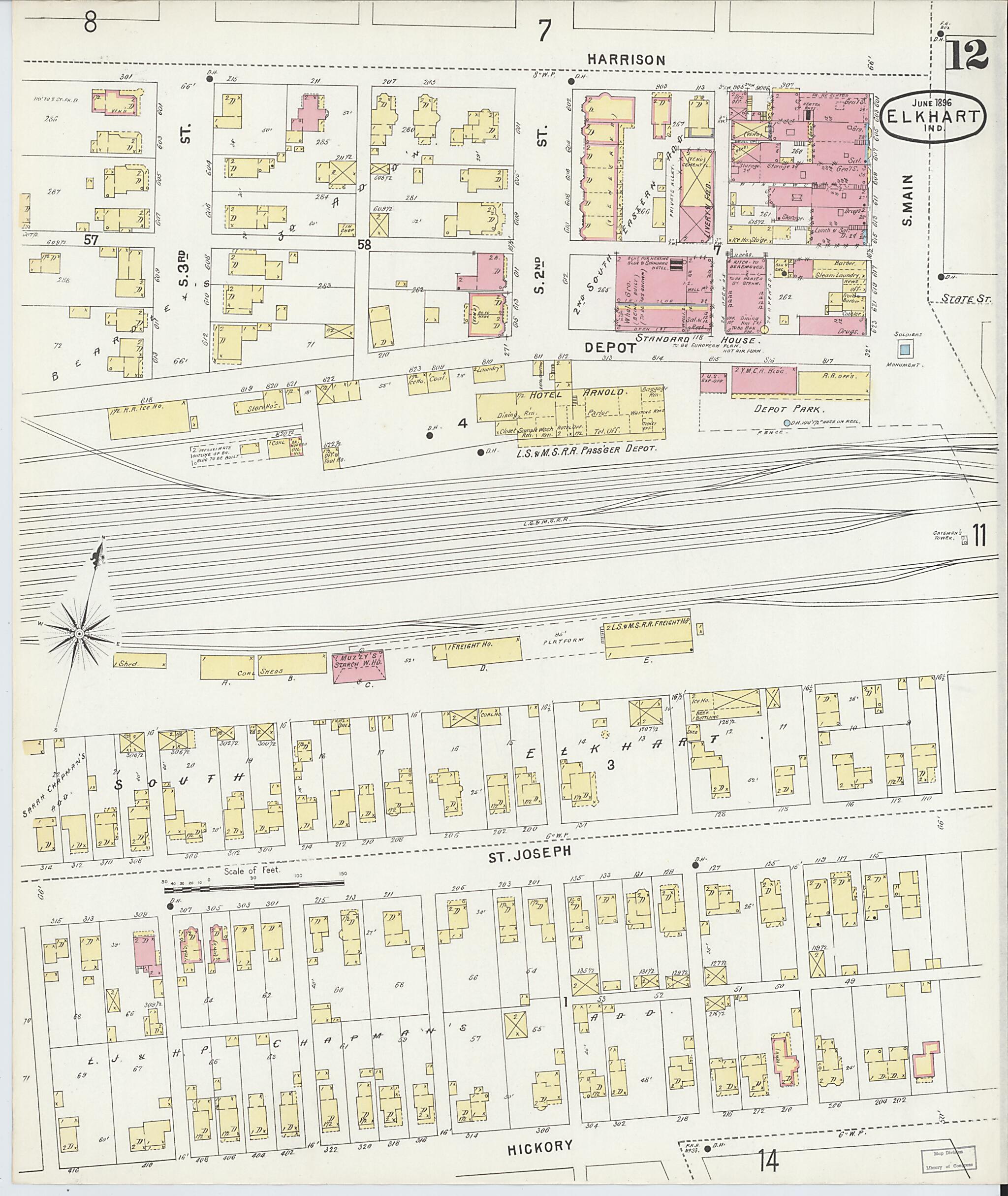 This old map of Elkhart, Elkhart County, Indiana was created by Sanborn Map Company in 1896