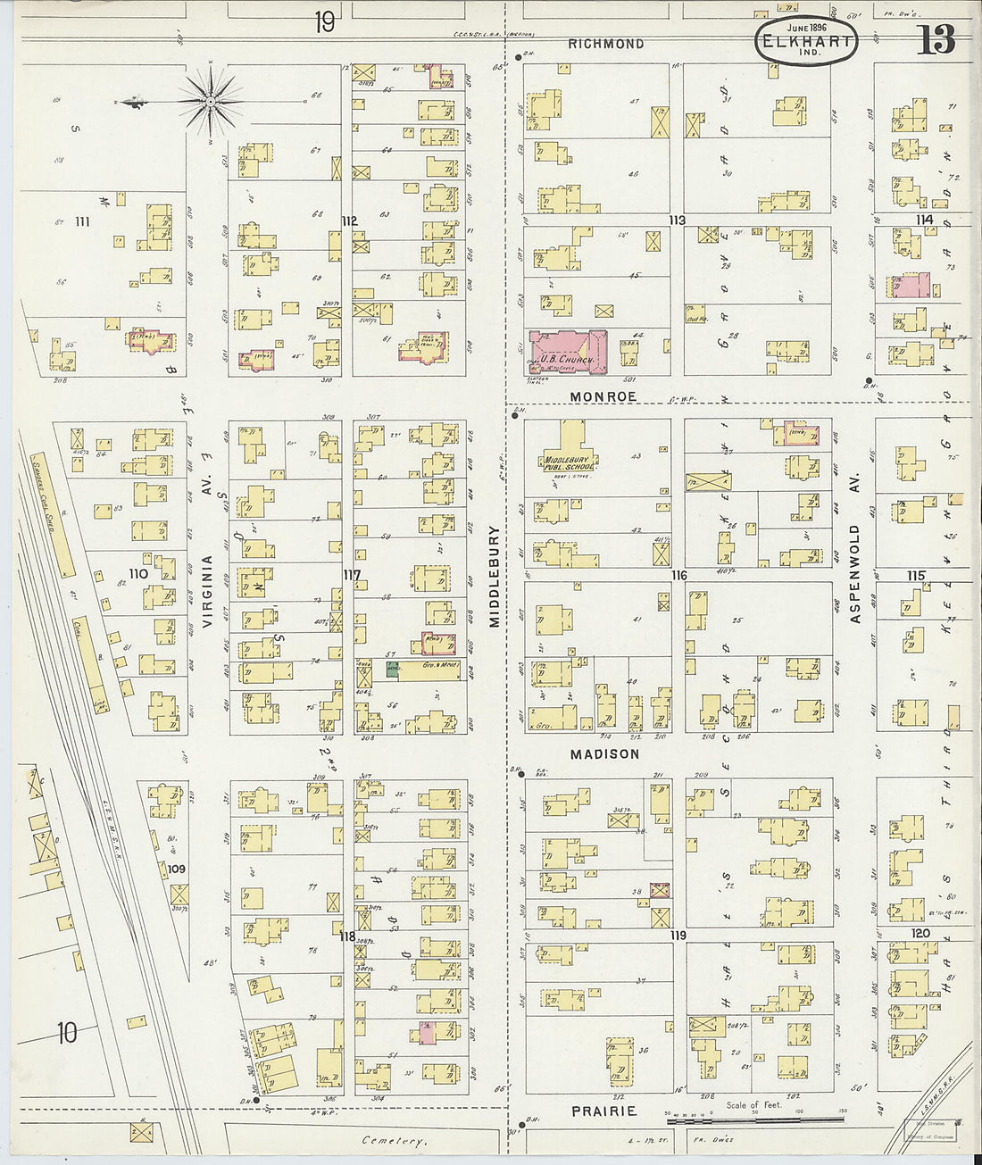 This old map of Elkhart, Elkhart County, Indiana was created by Sanborn Map Company in 1896