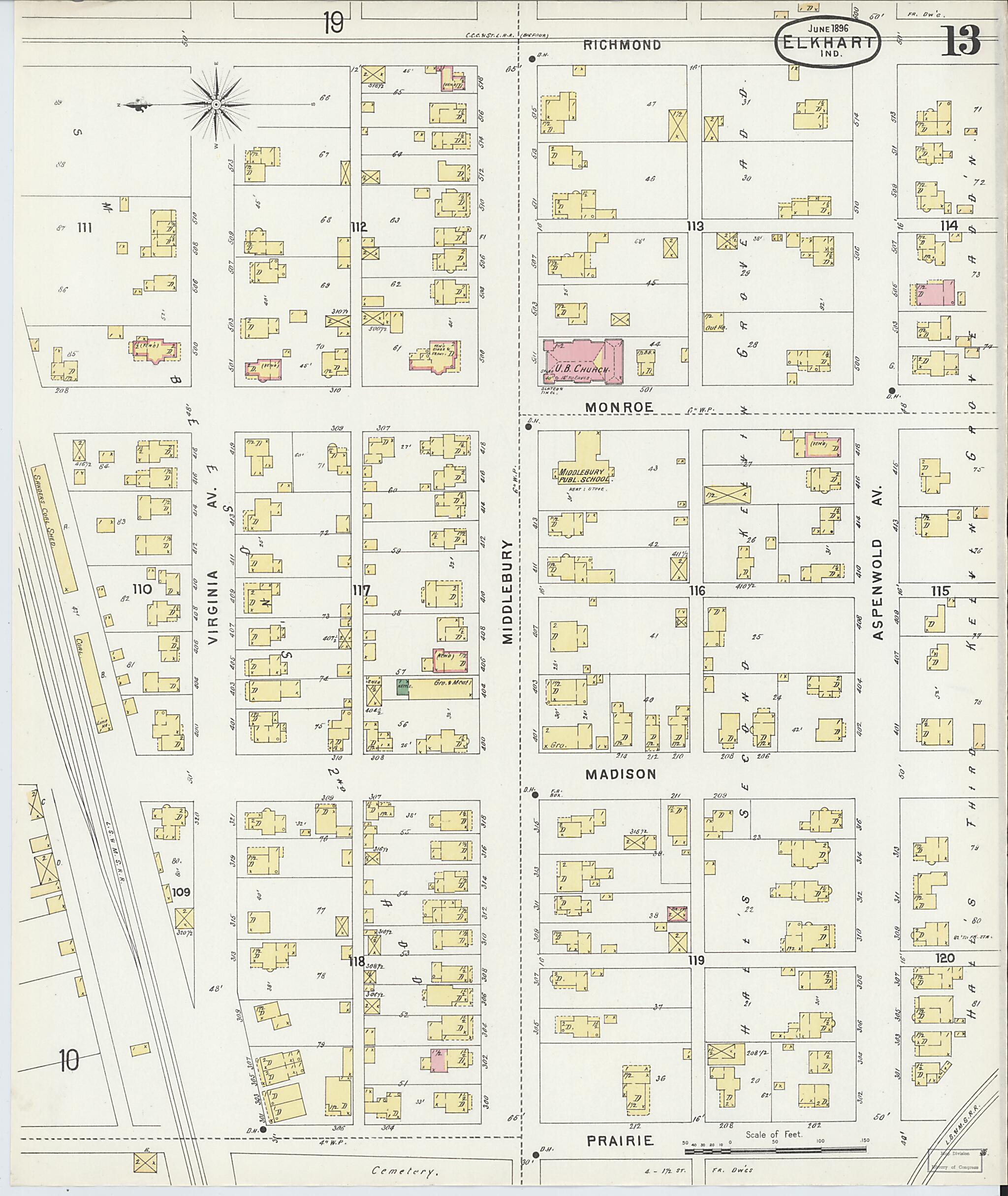 This old map of Elkhart, Elkhart County, Indiana was created by Sanborn Map Company in 1896