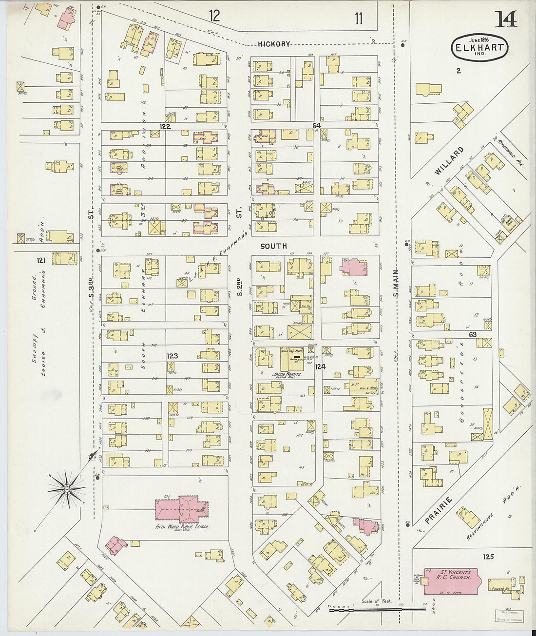 This old map of Elkhart, Elkhart County, Indiana was created by Sanborn Map Company in 1896