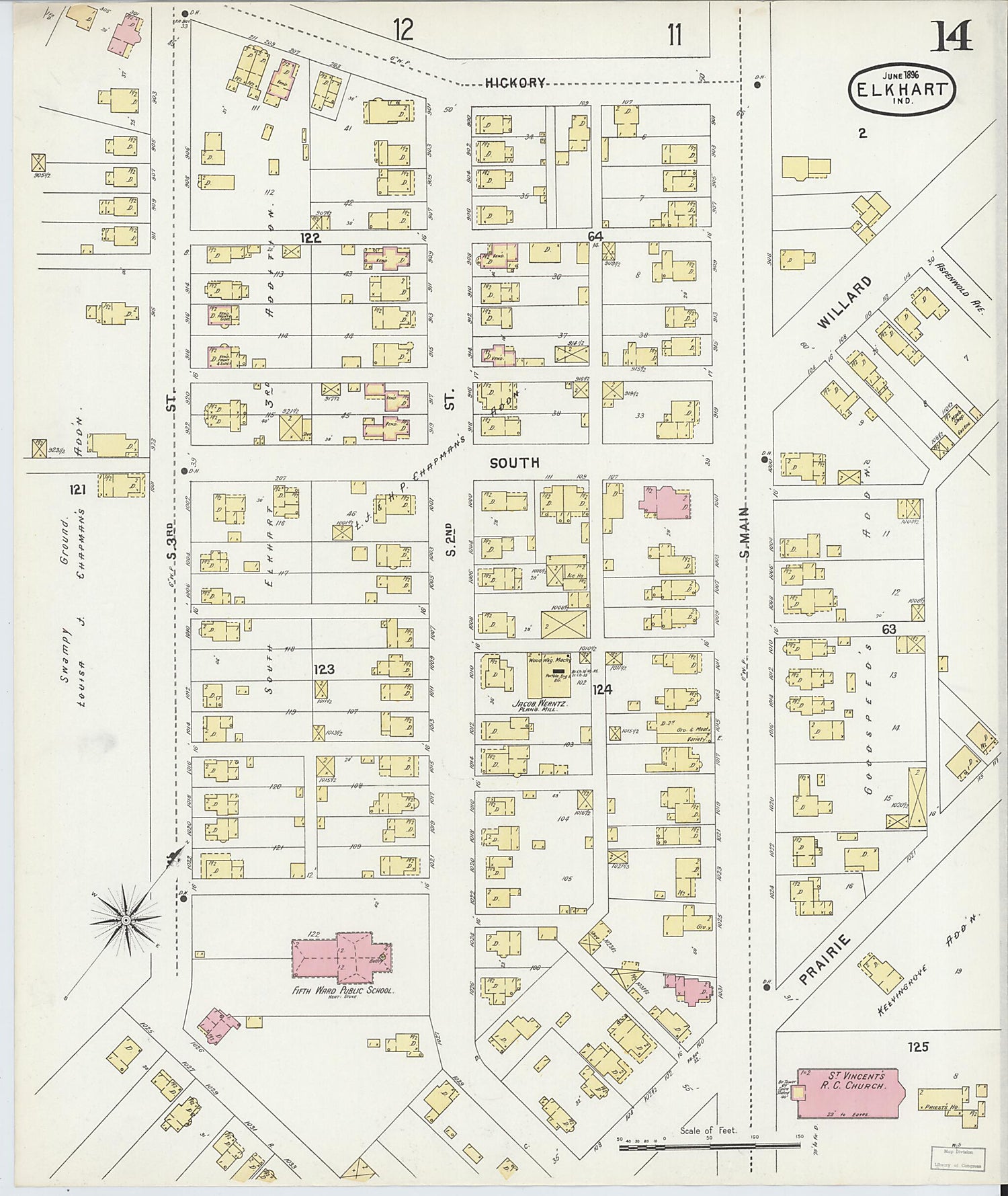 This old map of Elkhart, Elkhart County, Indiana was created by Sanborn Map Company in 1896