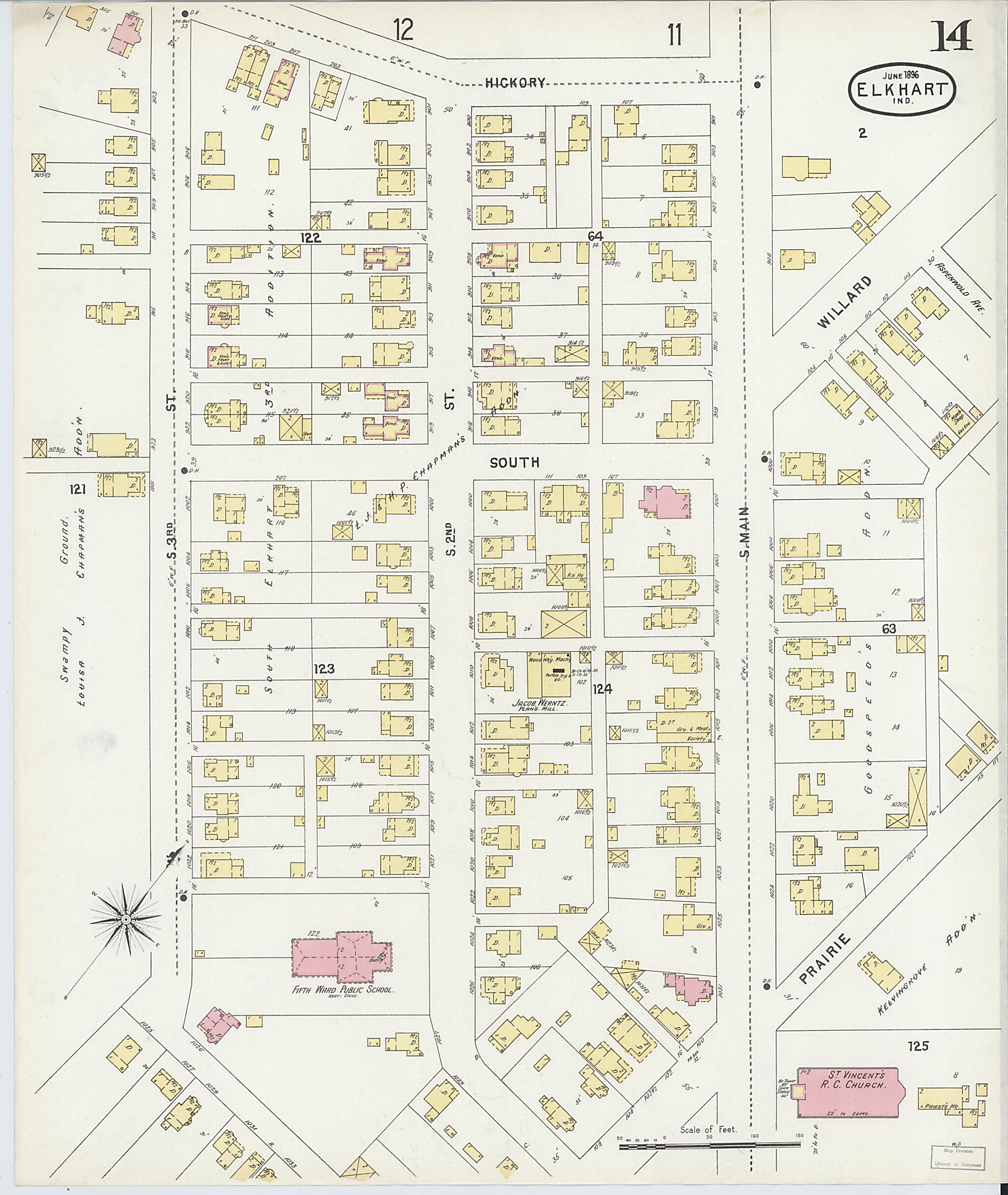 This old map of Elkhart, Elkhart County, Indiana was created by Sanborn Map Company in 1896