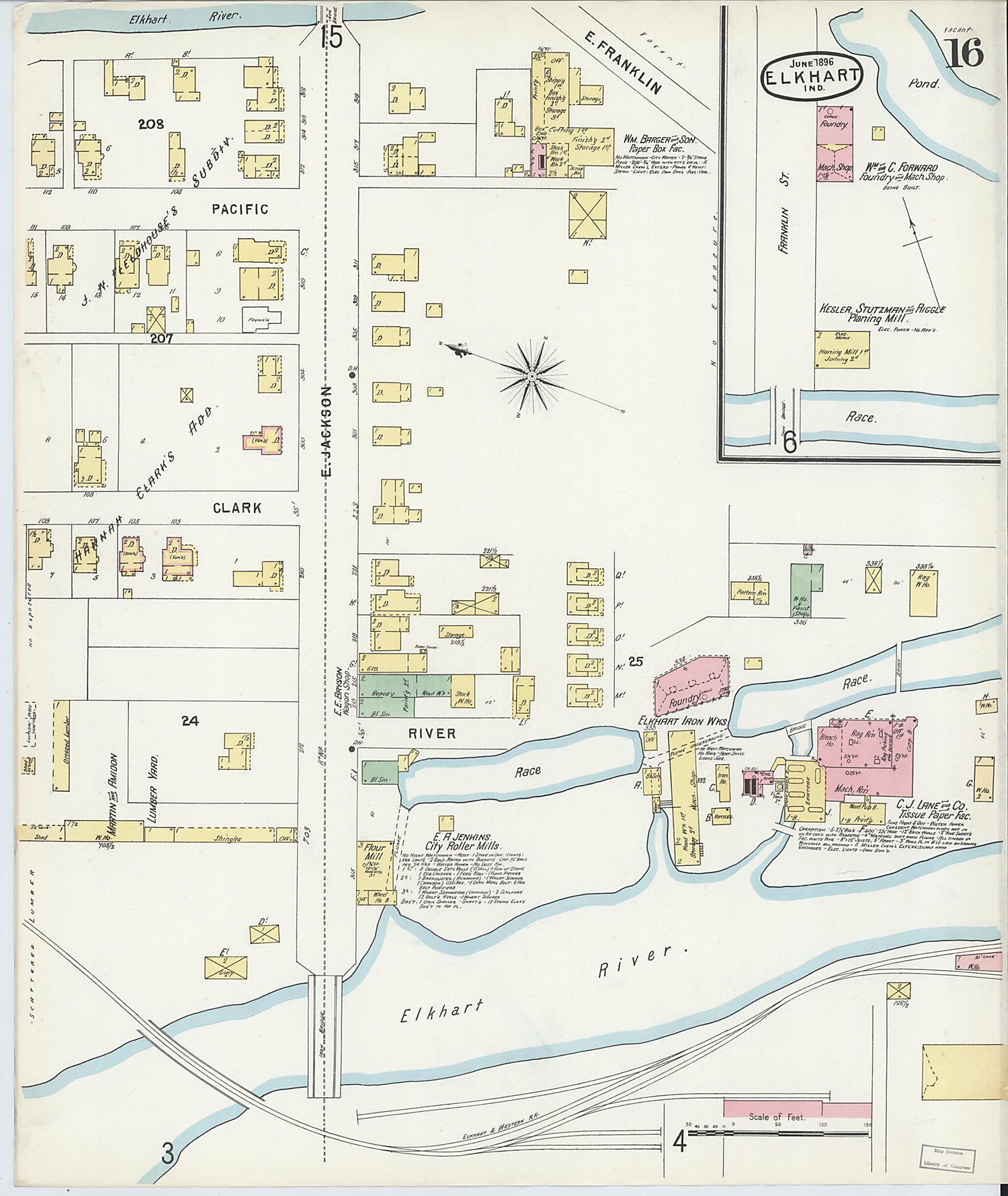 This old map of Elkhart, Elkhart County, Indiana was created by Sanborn Map Company in 1896