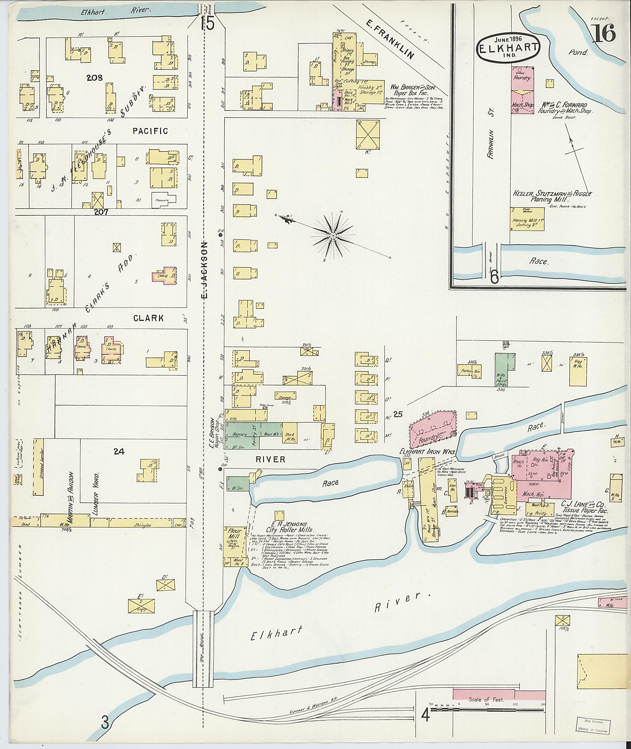 This old map of Elkhart, Elkhart County, Indiana was created by Sanborn Map Company in 1896