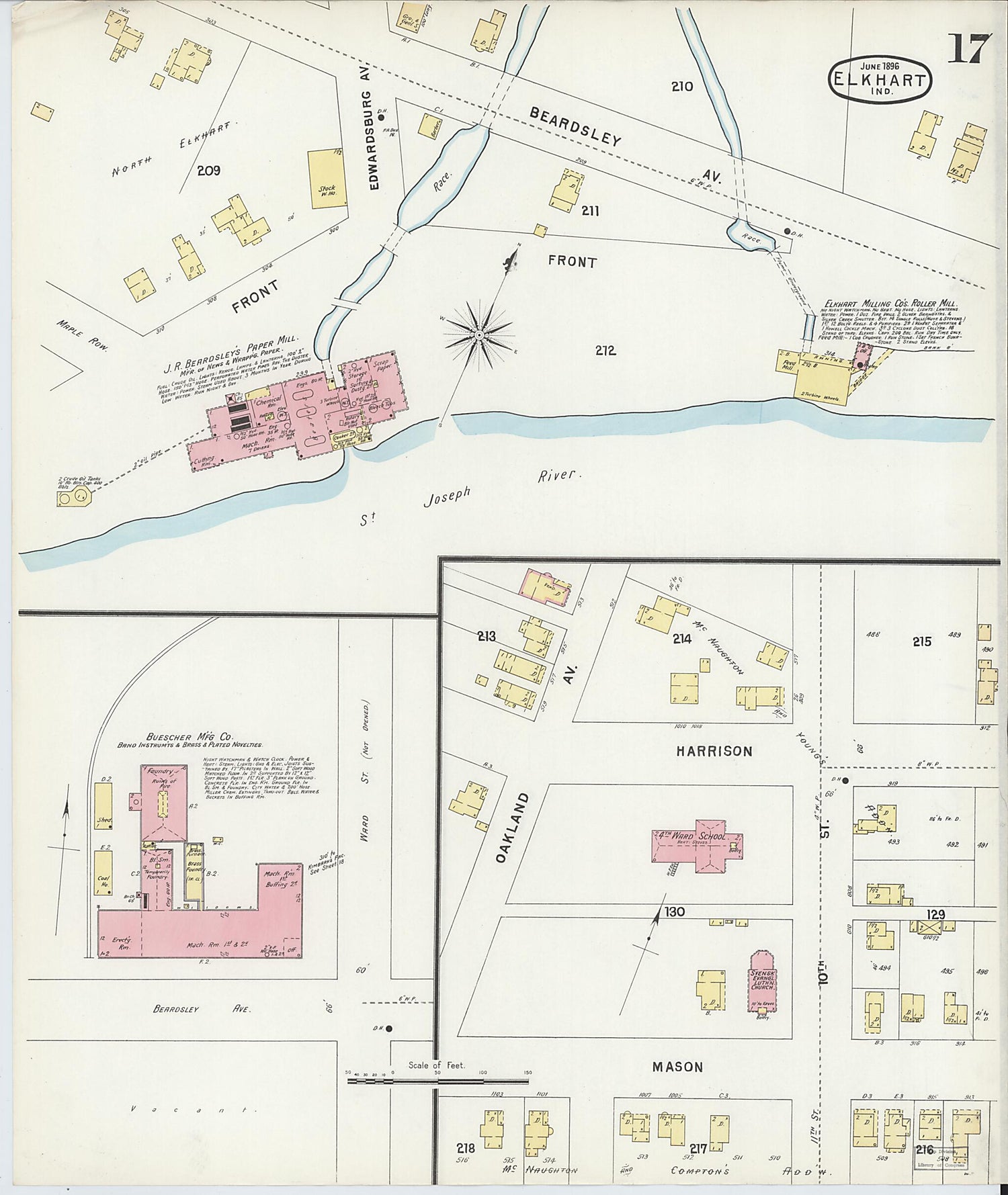 This old map of Elkhart, Elkhart County, Indiana was created by Sanborn Map Company in 1896