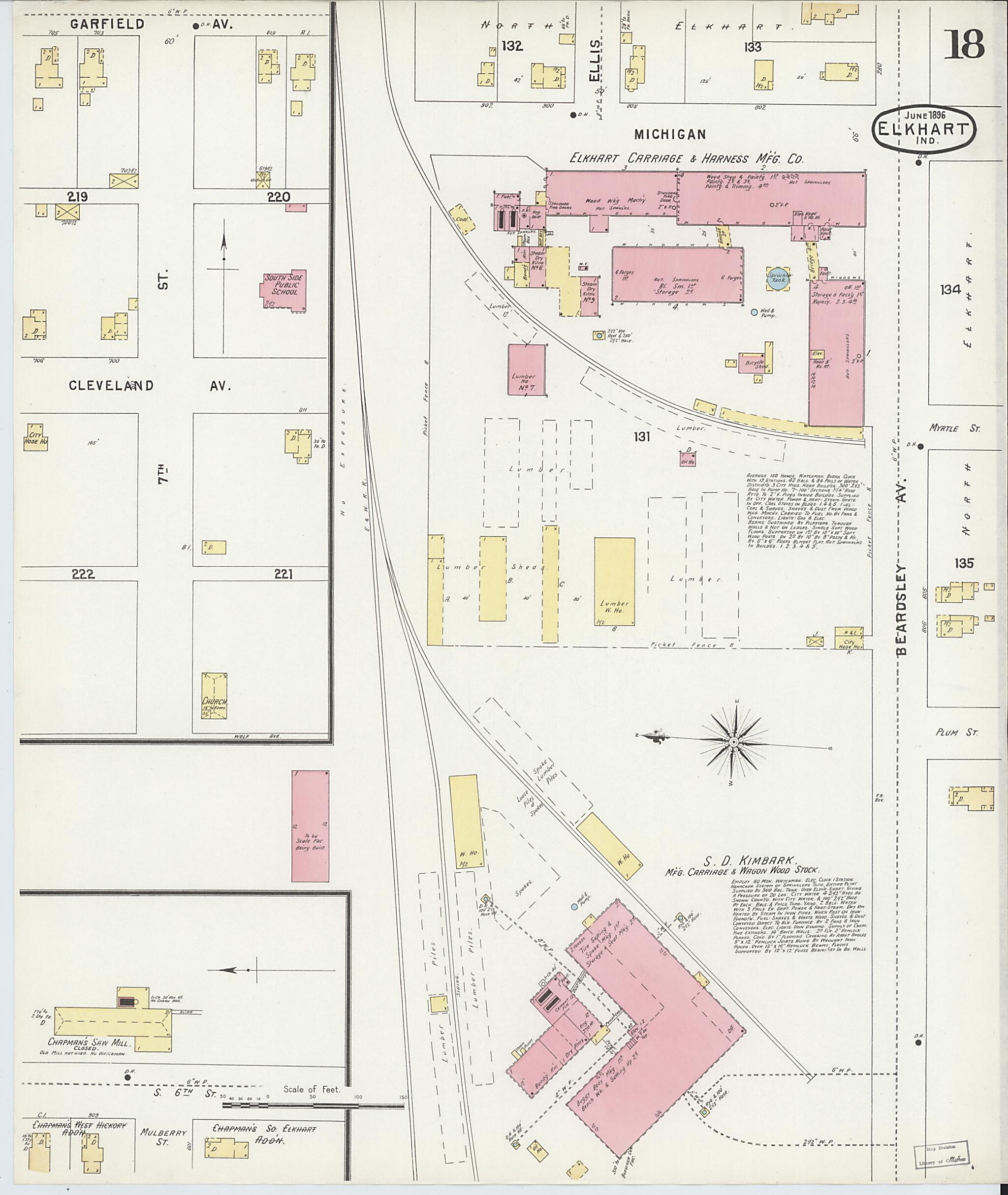 This old map of Elkhart, Elkhart County, Indiana was created by Sanborn Map Company in 1896