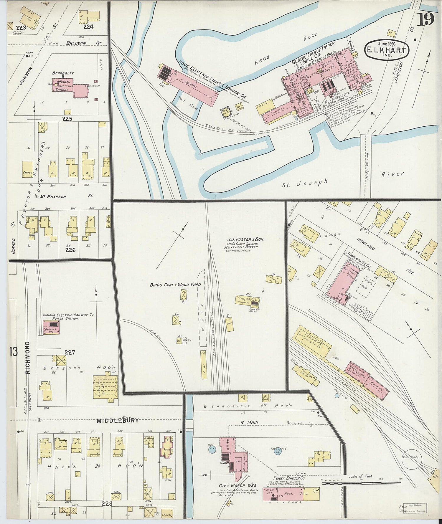 This old map of Elkhart, Elkhart County, Indiana was created by Sanborn Map Company in 1896