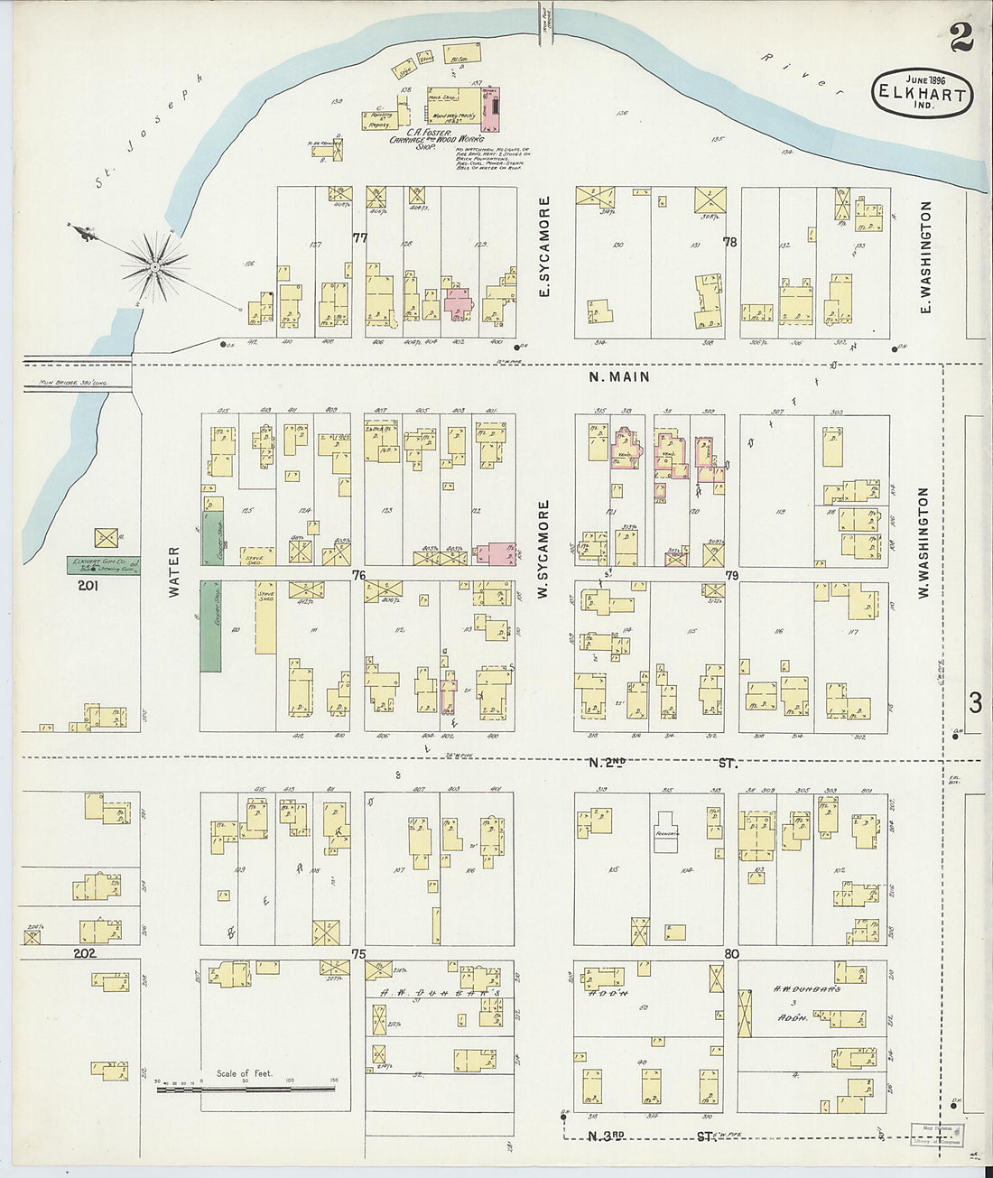 This old map of Elkhart, Elkhart County, Indiana was created by Sanborn Map Company in 1896