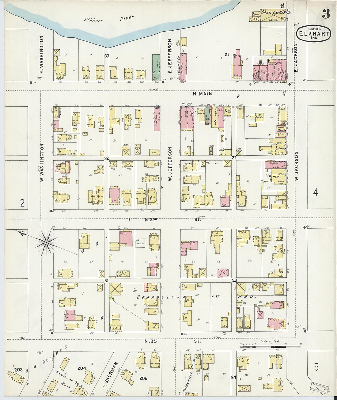 This old map of Elkhart, Elkhart County, Indiana was created by Sanborn Map Company in 1896