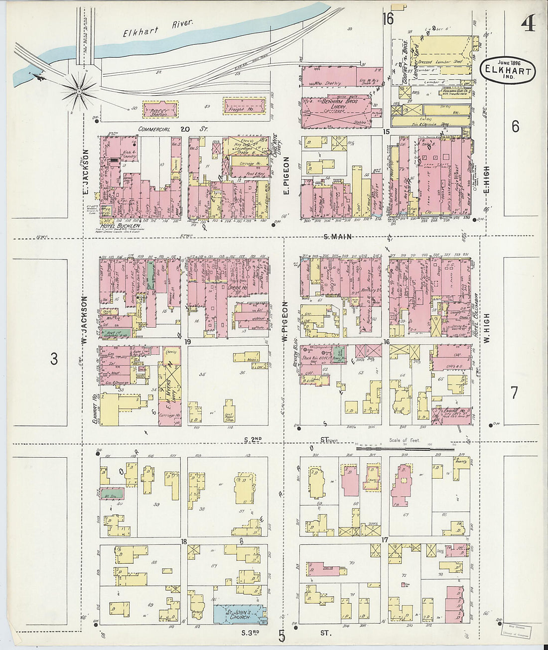 This old map of Elkhart, Elkhart County, Indiana was created by Sanborn Map Company in 1896