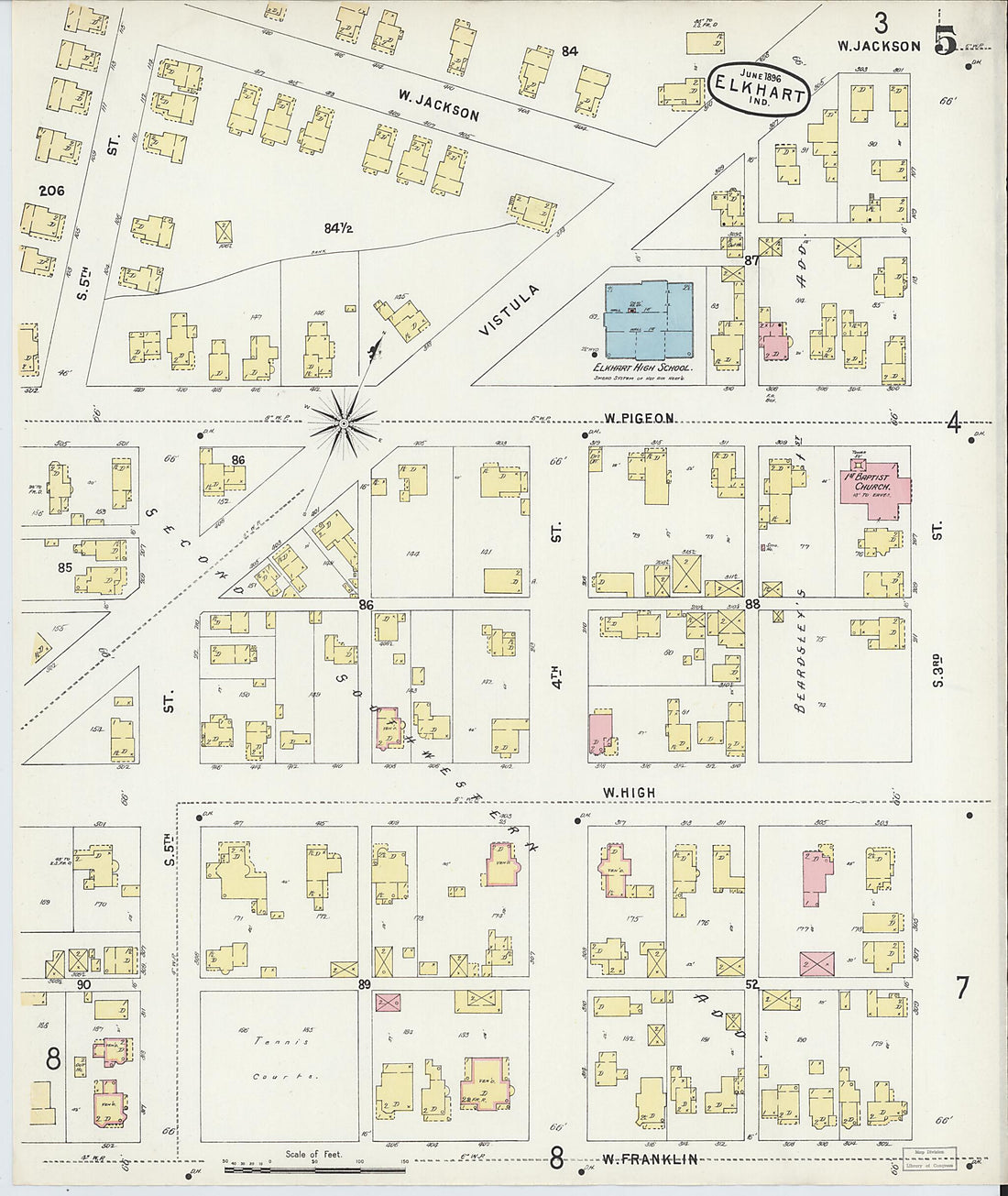 This old map of Elkhart, Elkhart County, Indiana was created by Sanborn Map Company in 1896