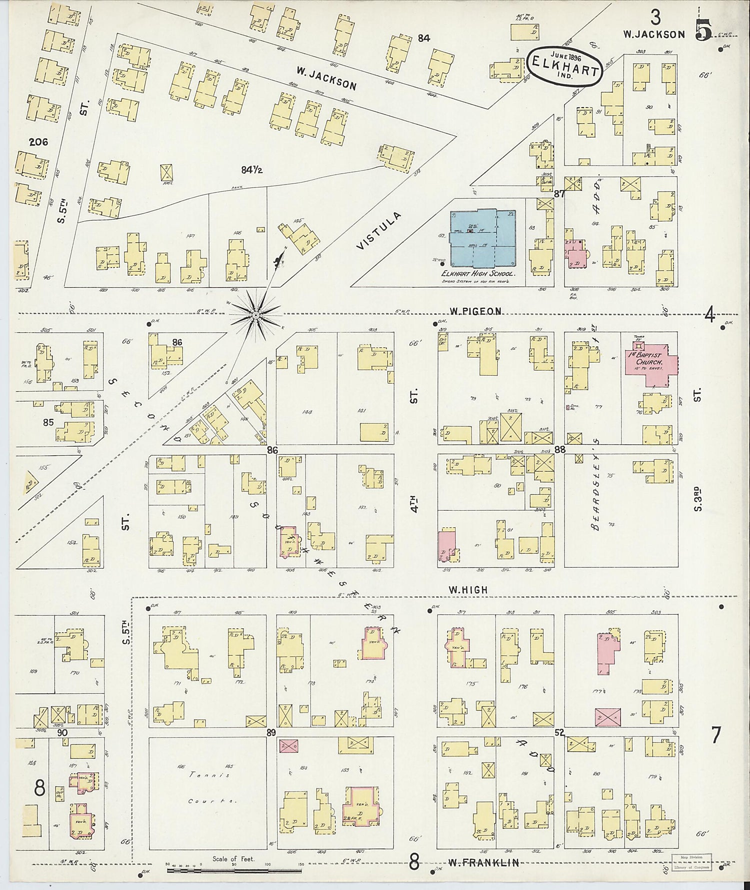 This old map of Elkhart, Elkhart County, Indiana was created by Sanborn Map Company in 1896