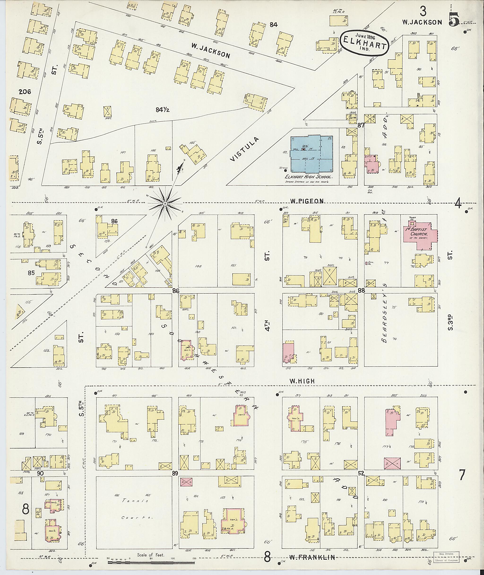 This old map of Elkhart, Elkhart County, Indiana was created by Sanborn Map Company in 1896