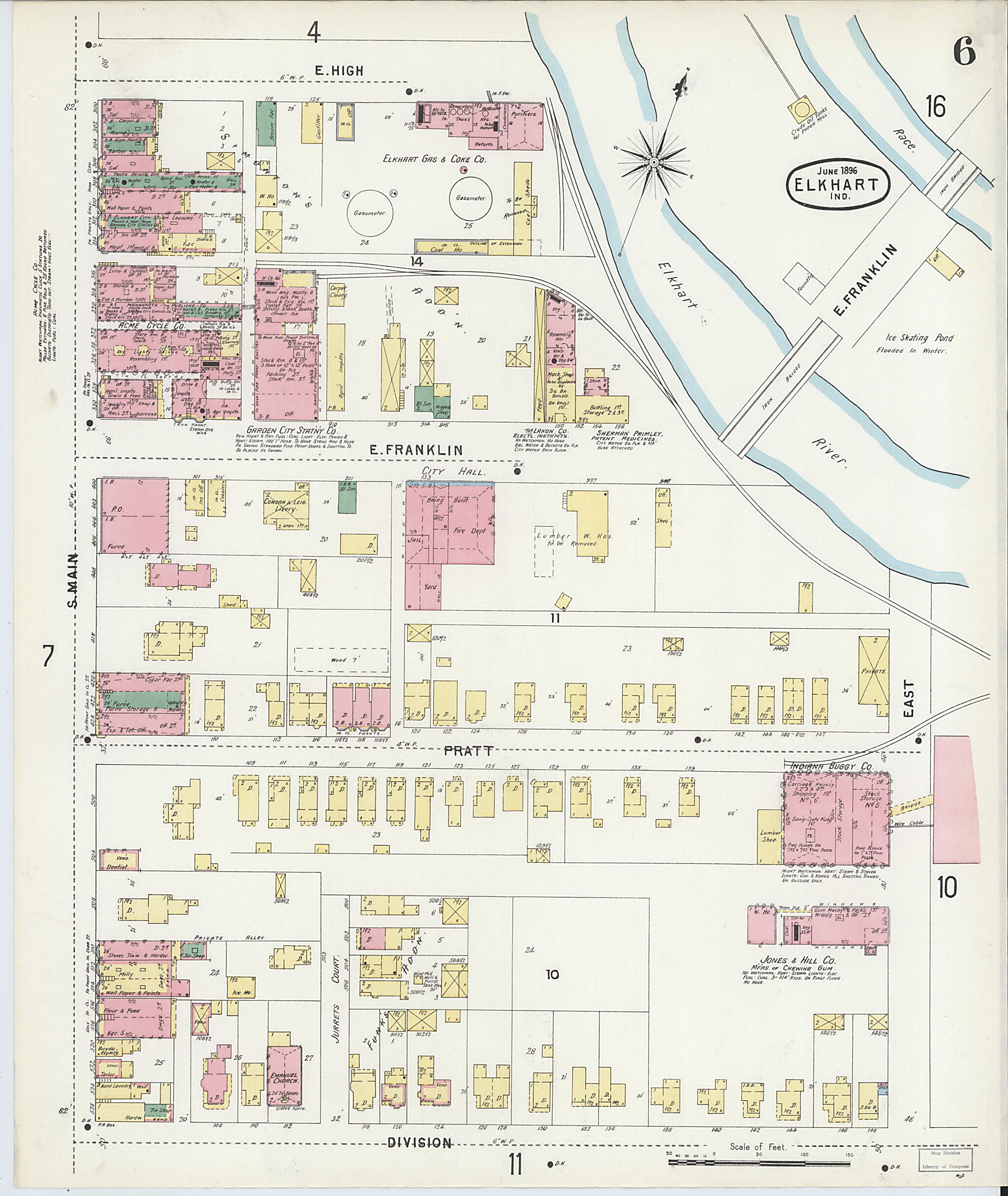 This old map of Elkhart, Elkhart County, Indiana was created by Sanborn Map Company in 1896