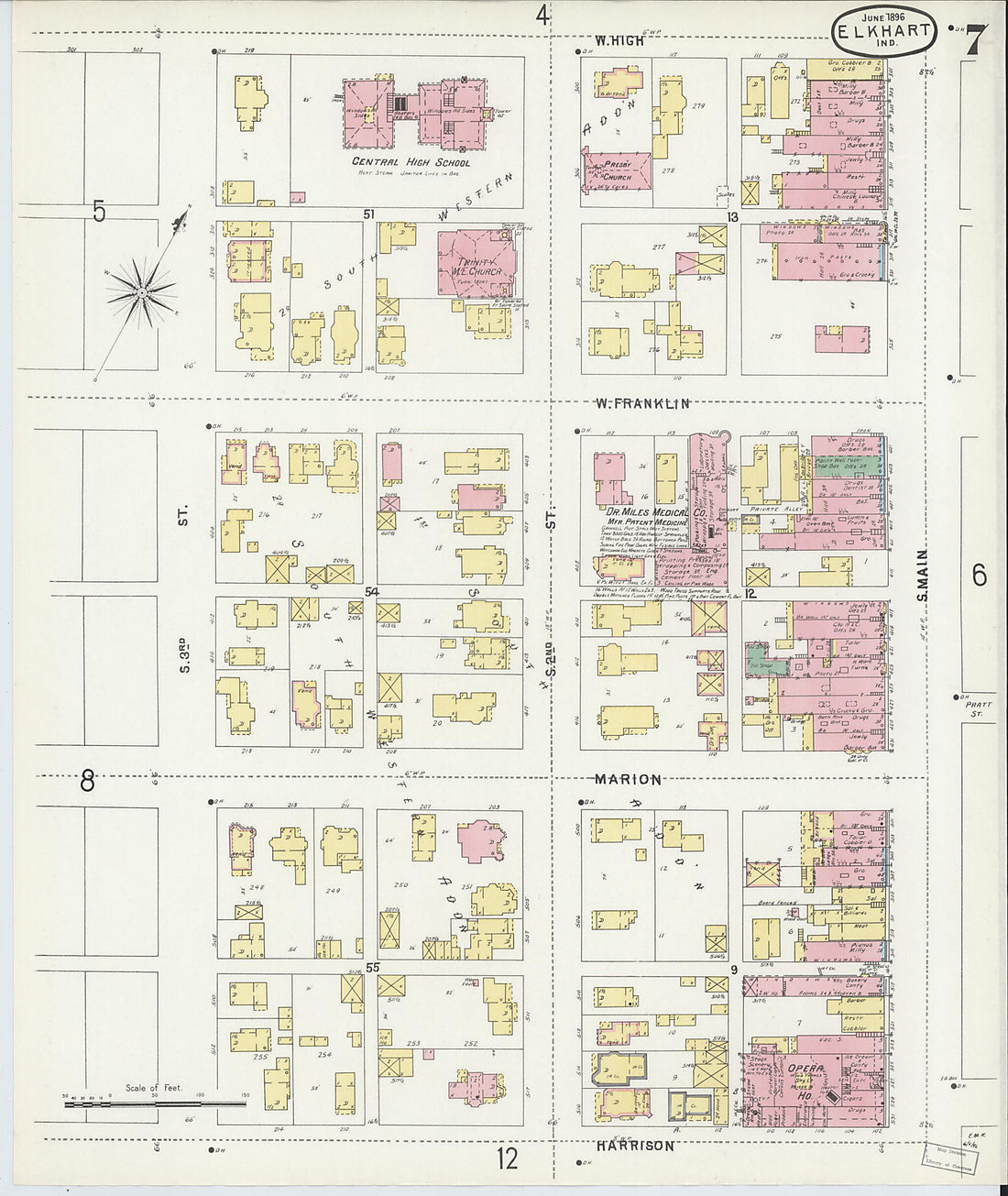 This old map of Elkhart, Elkhart County, Indiana was created by Sanborn Map Company in 1896